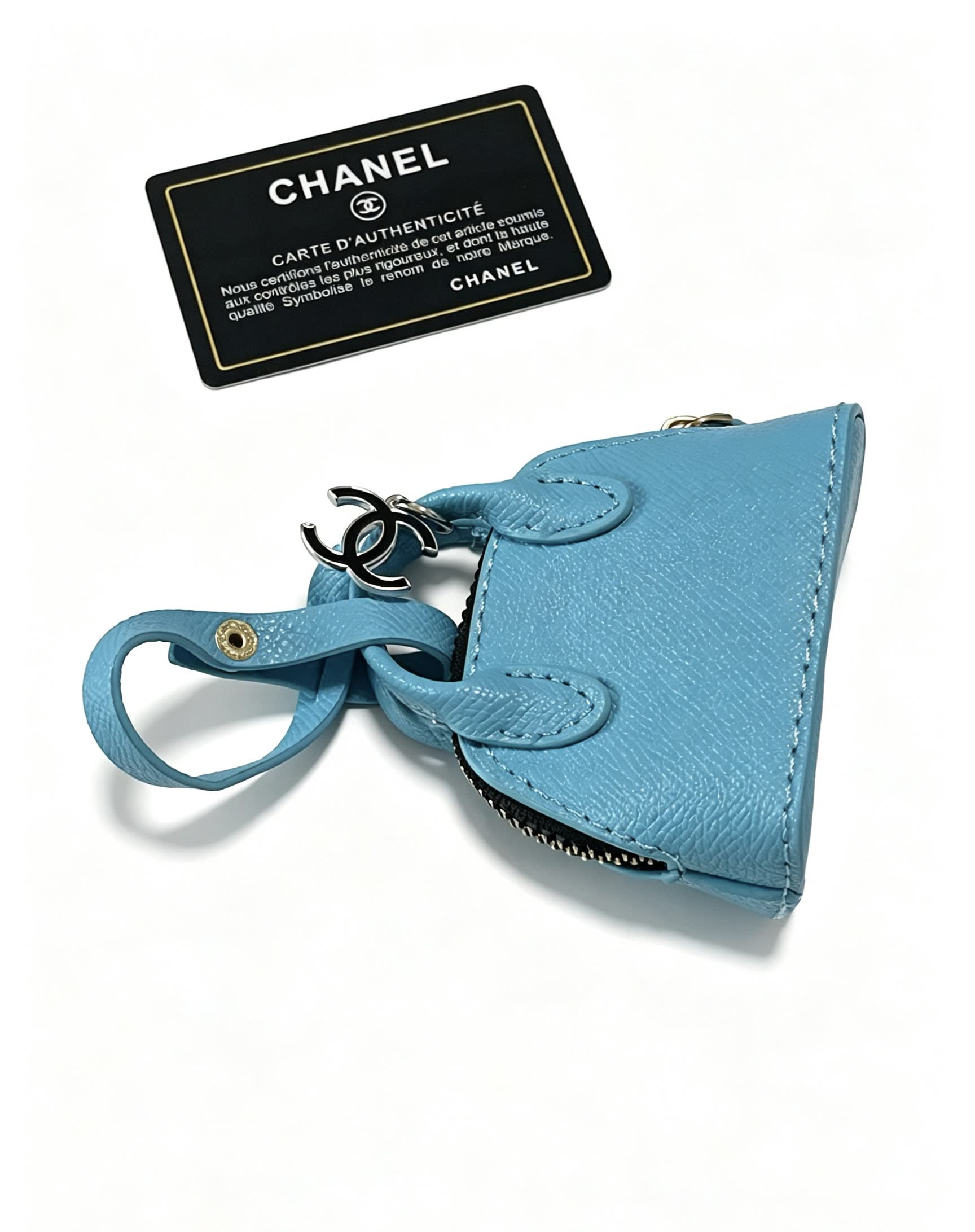 Chanel Blue Leather Keychain