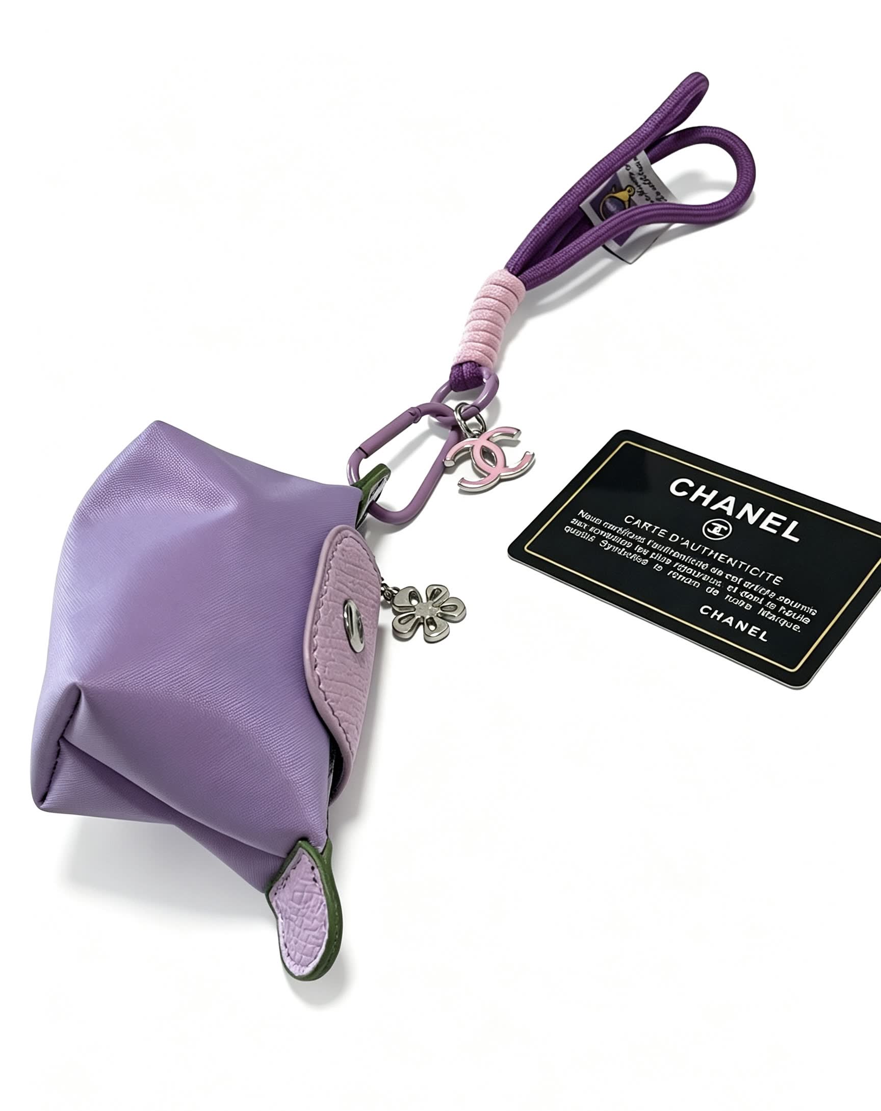 Chanel Purple Leather Keychain with Charm