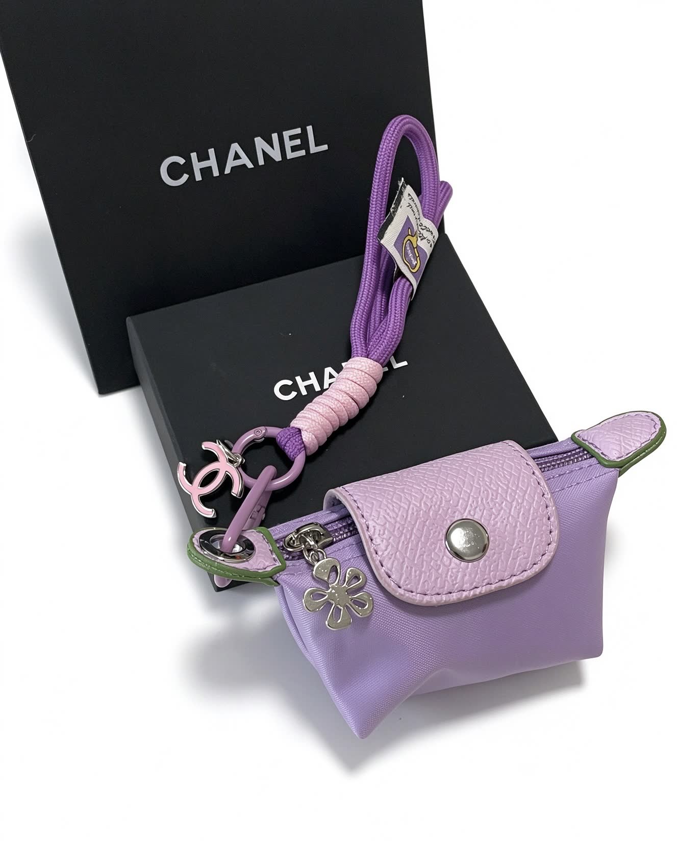 Chanel Purple Leather Keychain with Charm