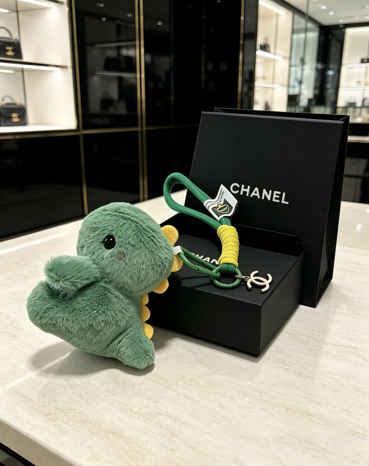 Chanel Green Plush Keychain