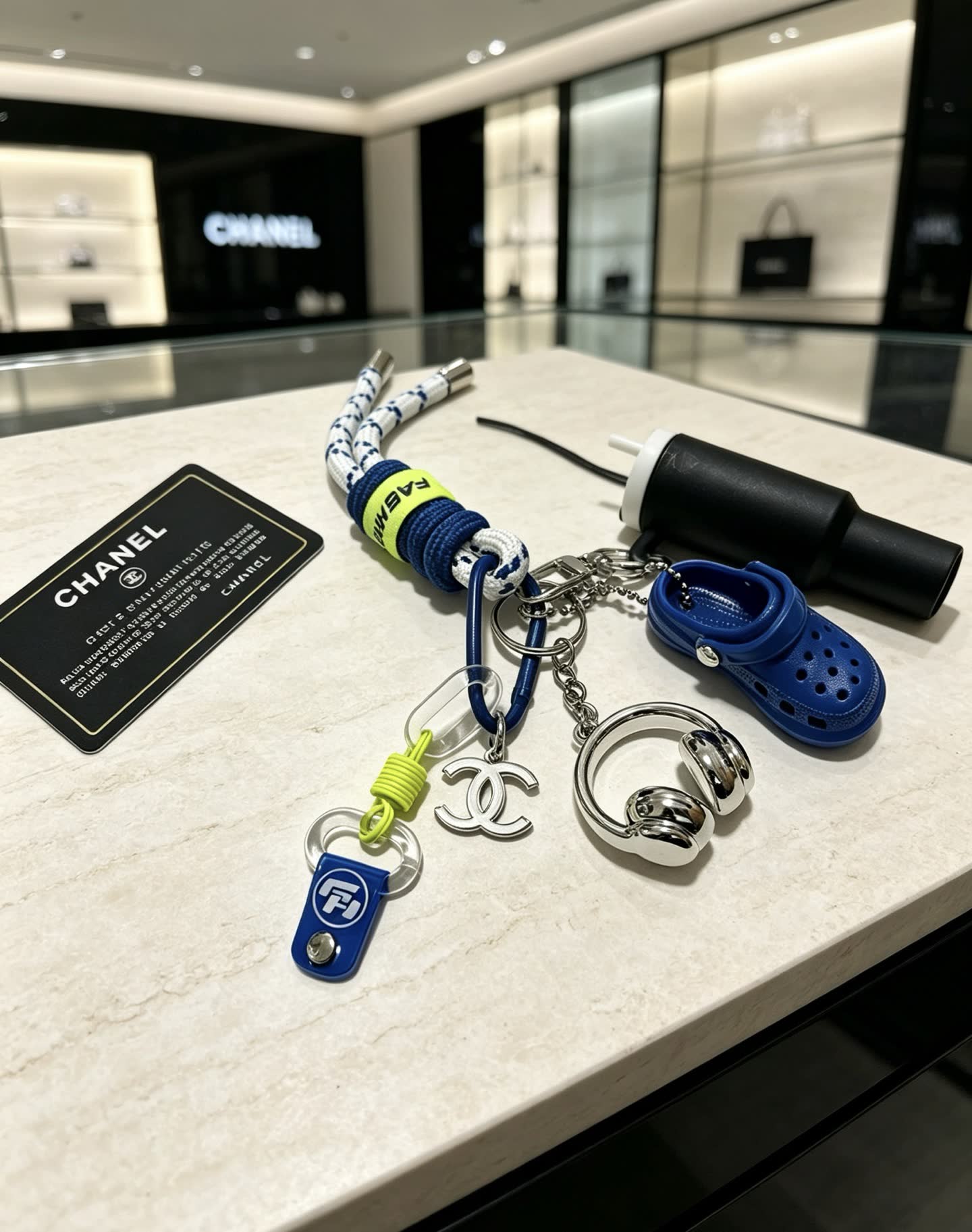 Chanel Keychain with Croc Shoe and Headphones Charm Chanel Keychain with Croc Shoe and Headphones Charm