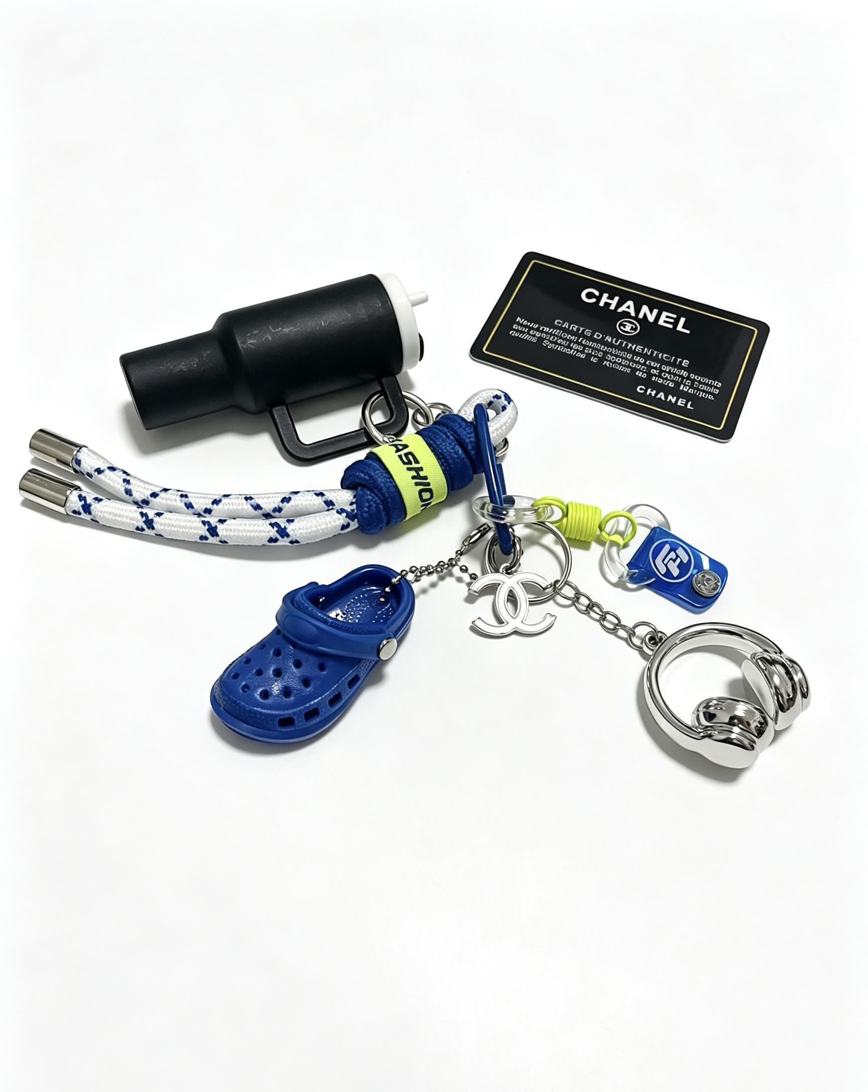 Chanel Keychain with Croc Shoe and Headphones Charm