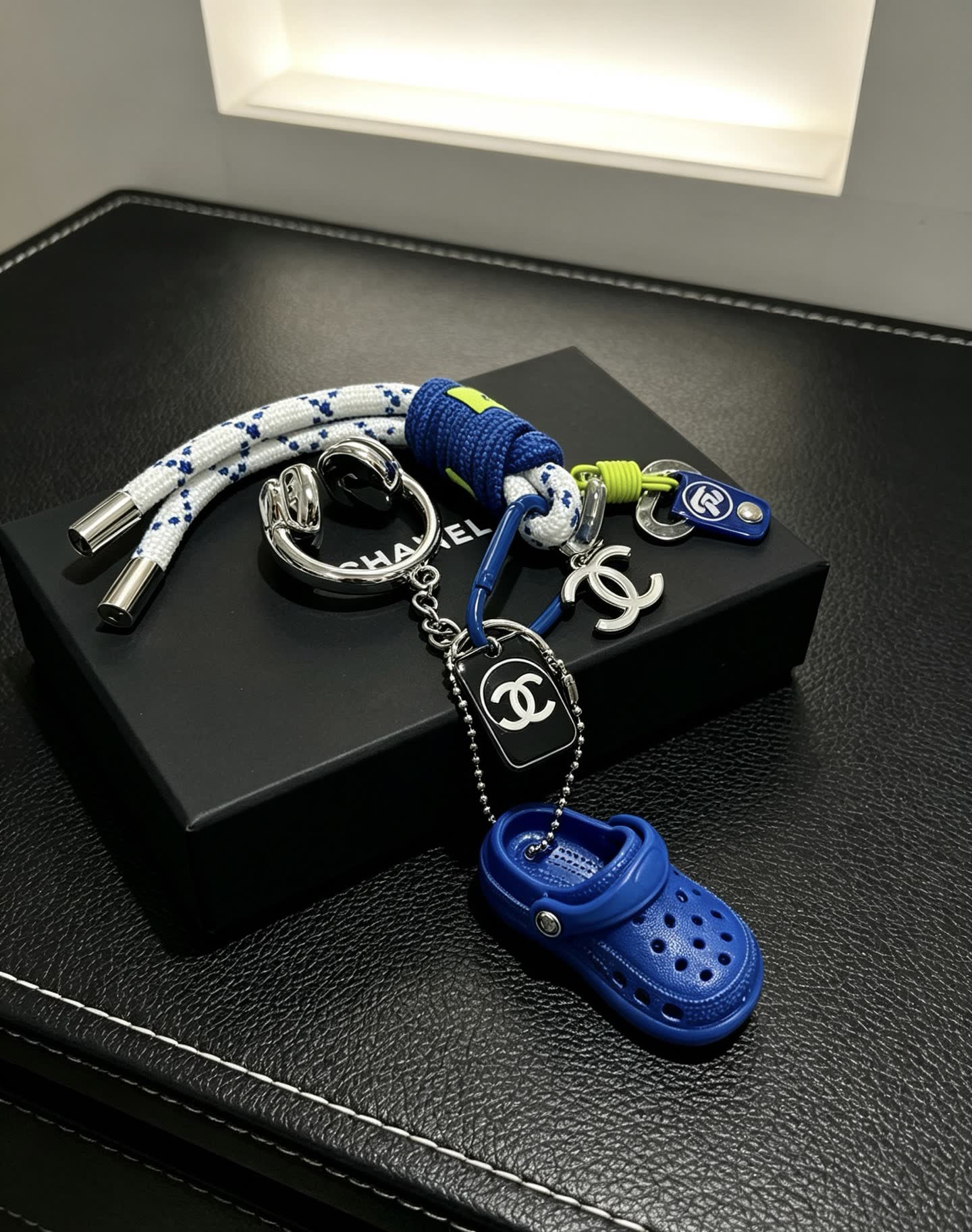 Chanel Keychain with Croc Shoe and Headphones Charm