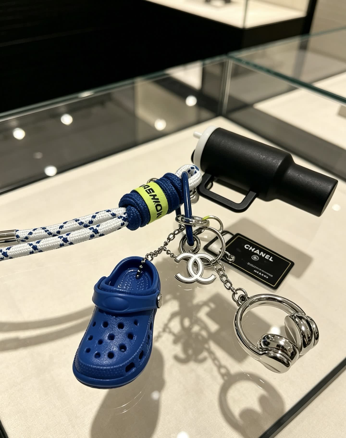 Chanel Keychain with Croc Shoe and Headphones Charm