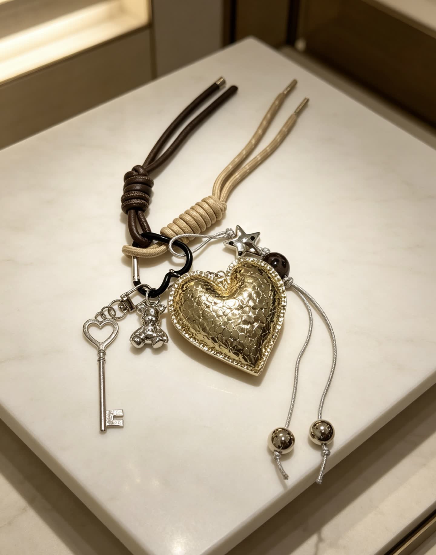 Chanel Gold Heart Charm Keychain