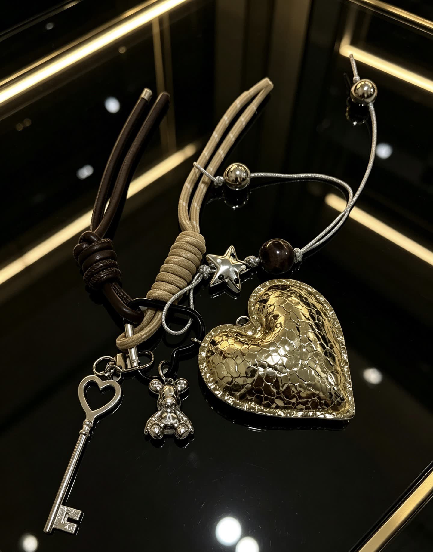 Chanel Gold Heart Charm Keychain