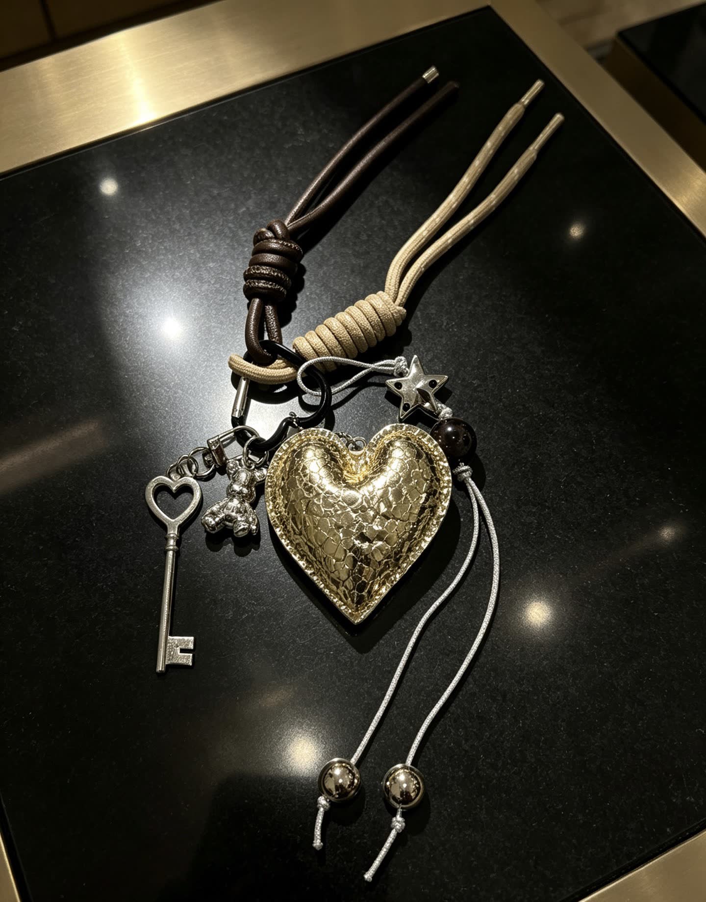 Chanel Gold Heart Charm Keychain