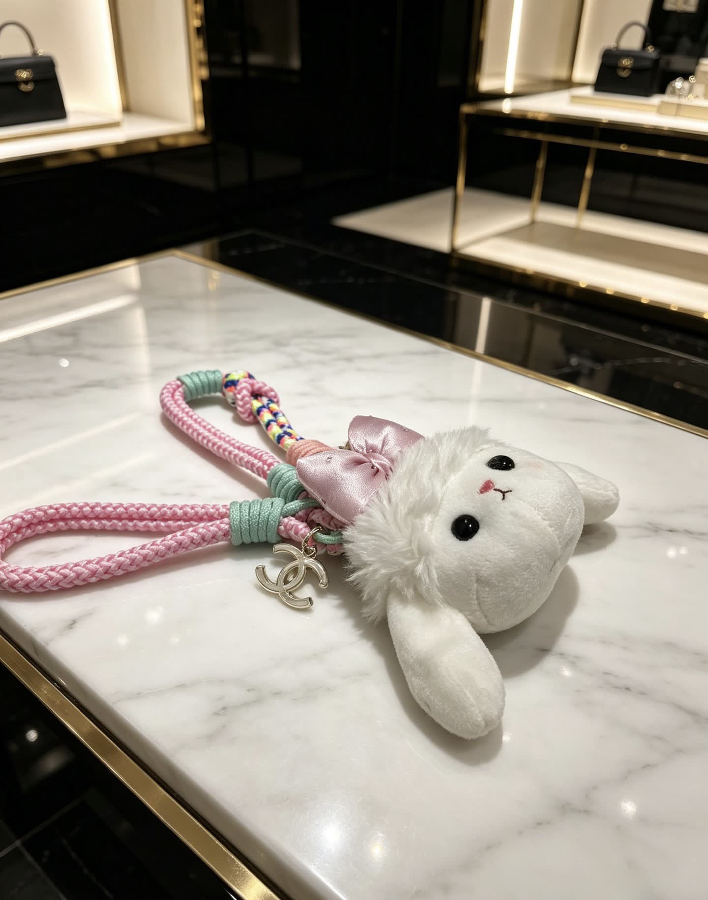 Chanel White Lamb Charm with Braided Strap