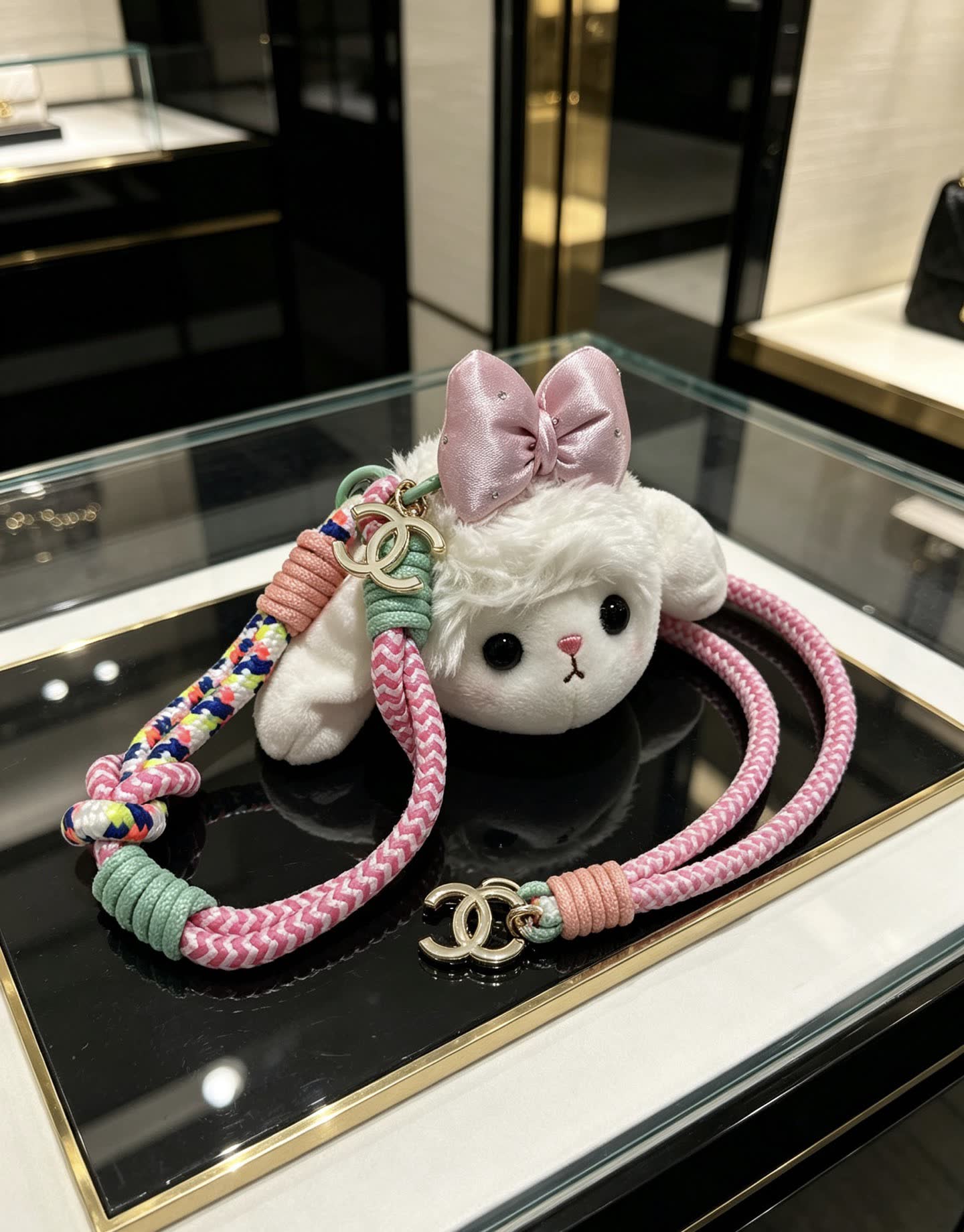 Chanel White Lamb Charm with Braided Strap