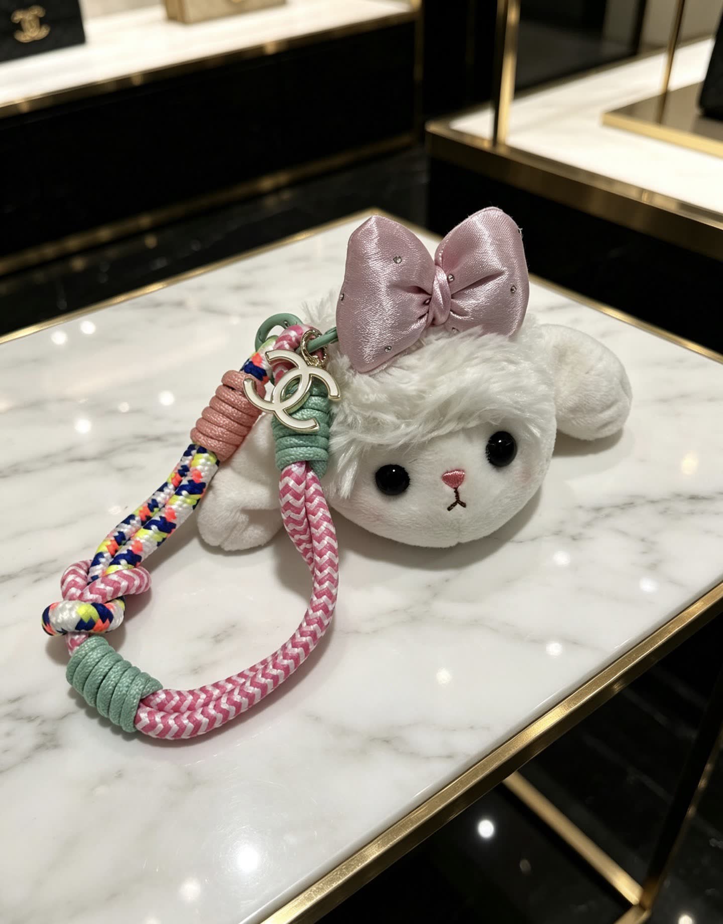 Chanel White Lamb Charm with Braided Strap