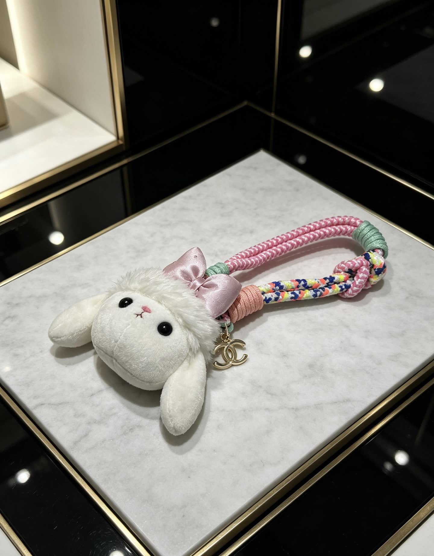 Chanel White Lamb Charm with Braided Strap