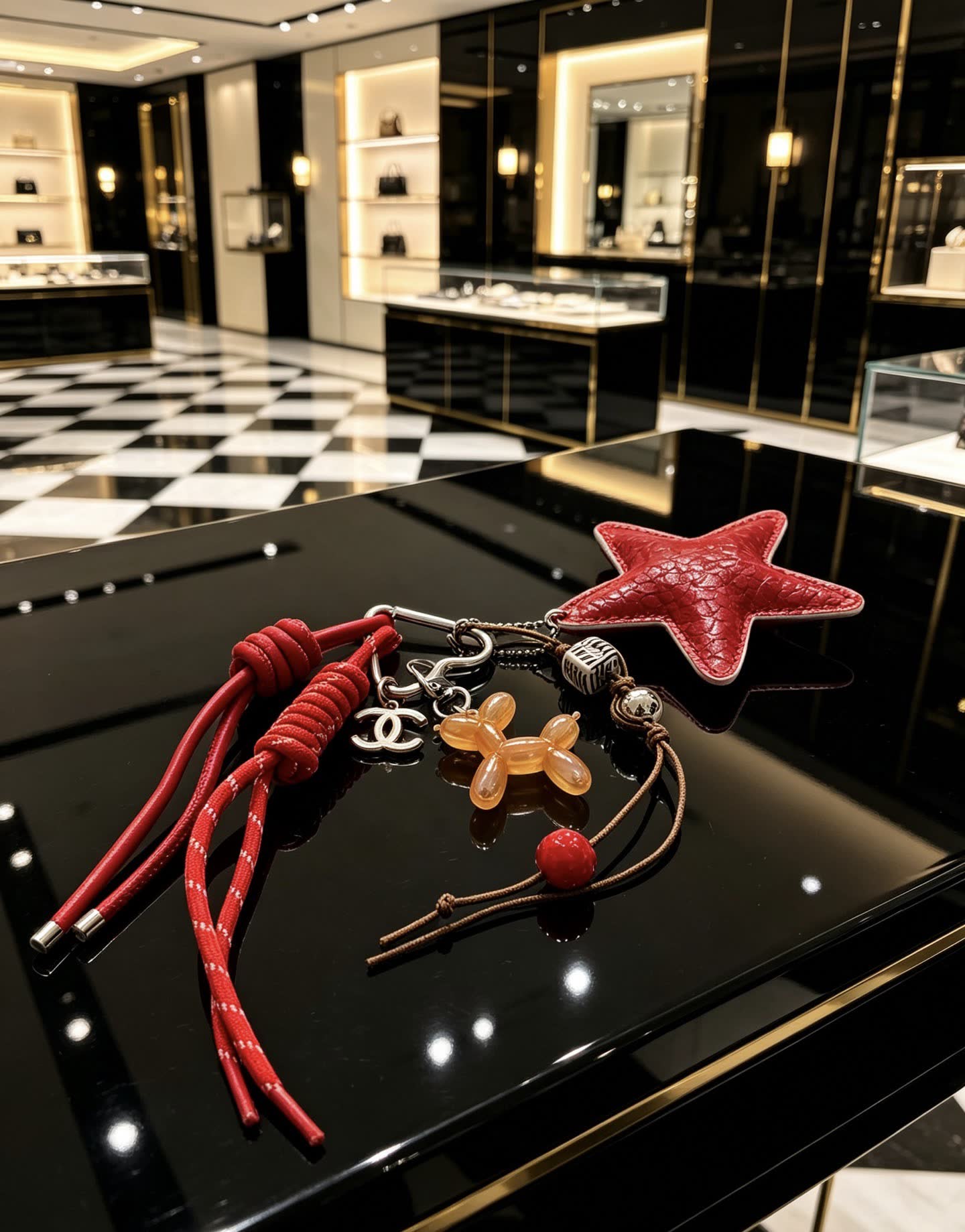 Chanel Red Star Charm Keychain
