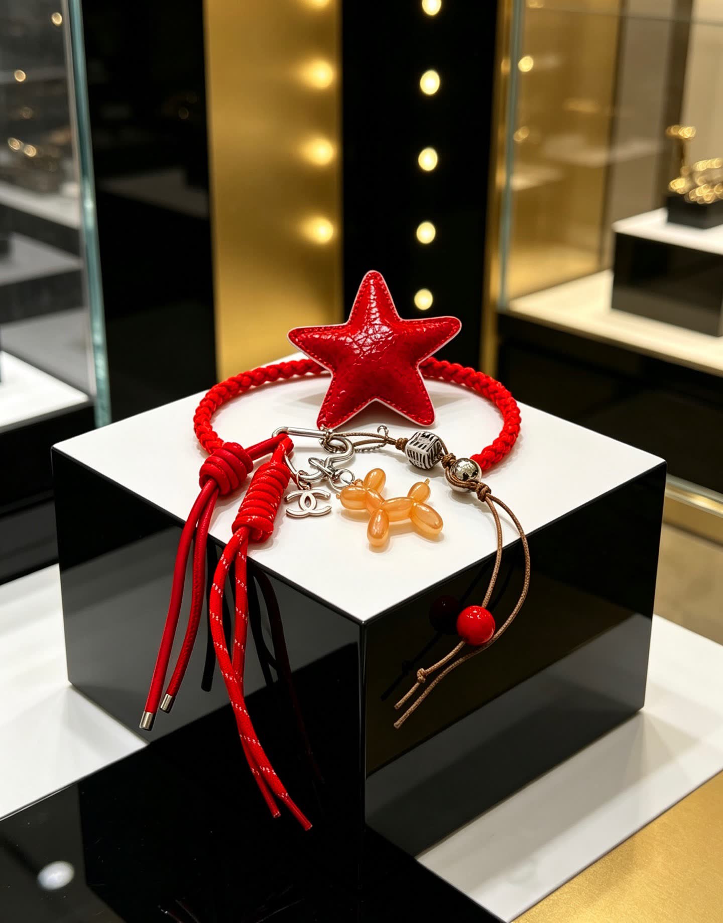 Chanel Red Star Charm Keychain
