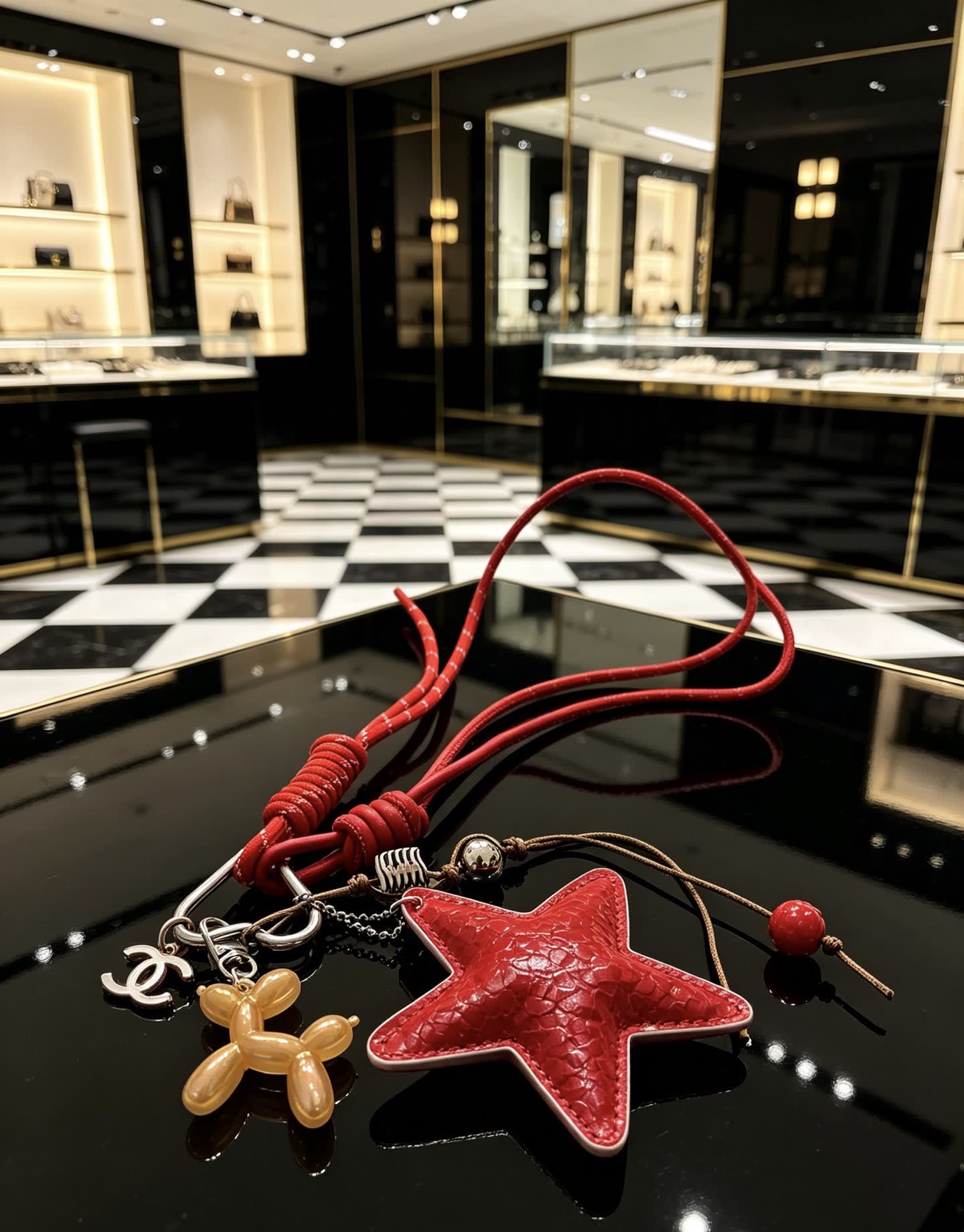 Chanel Red Star Charm Keychain