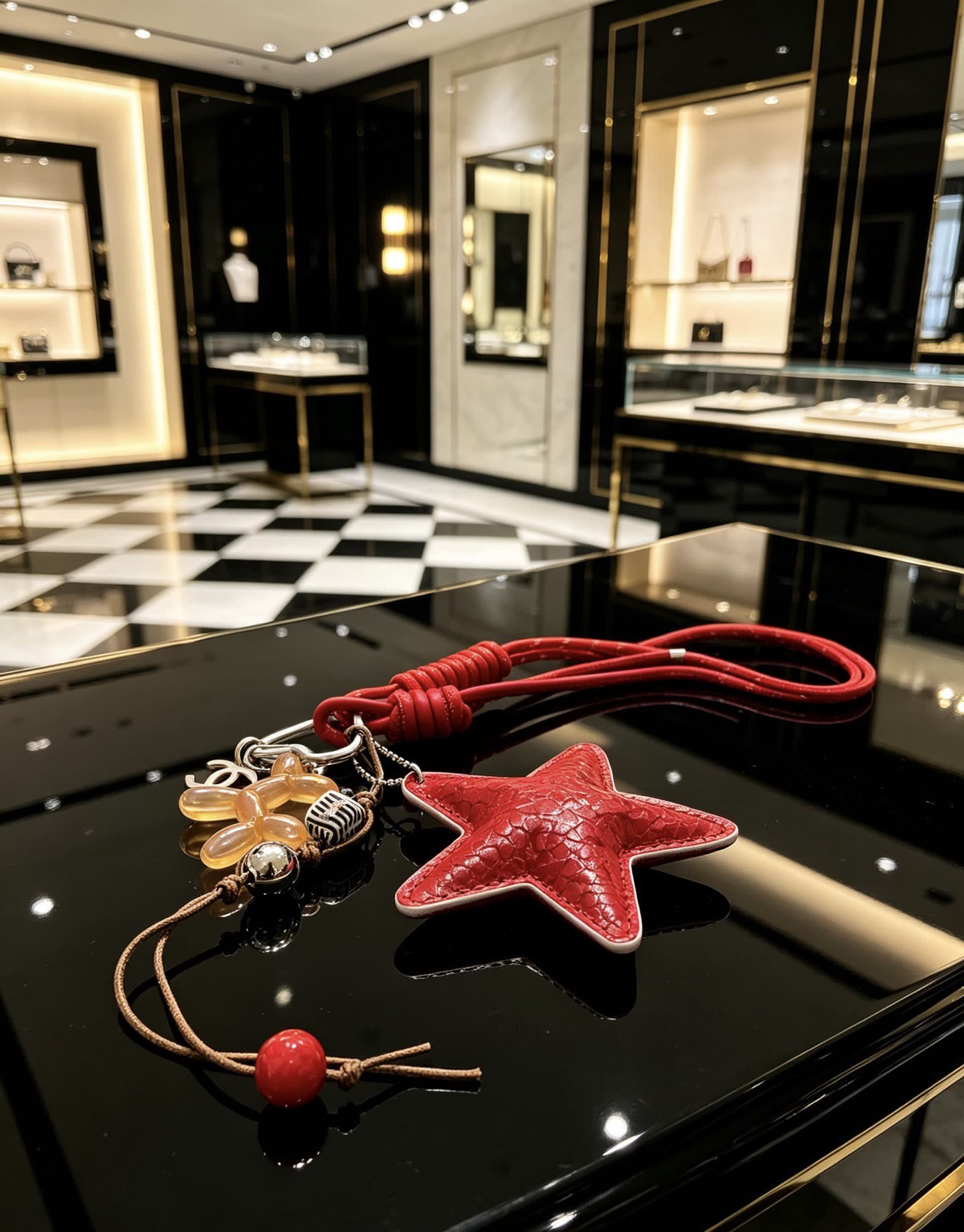 Chanel Red Star Charm Keychain