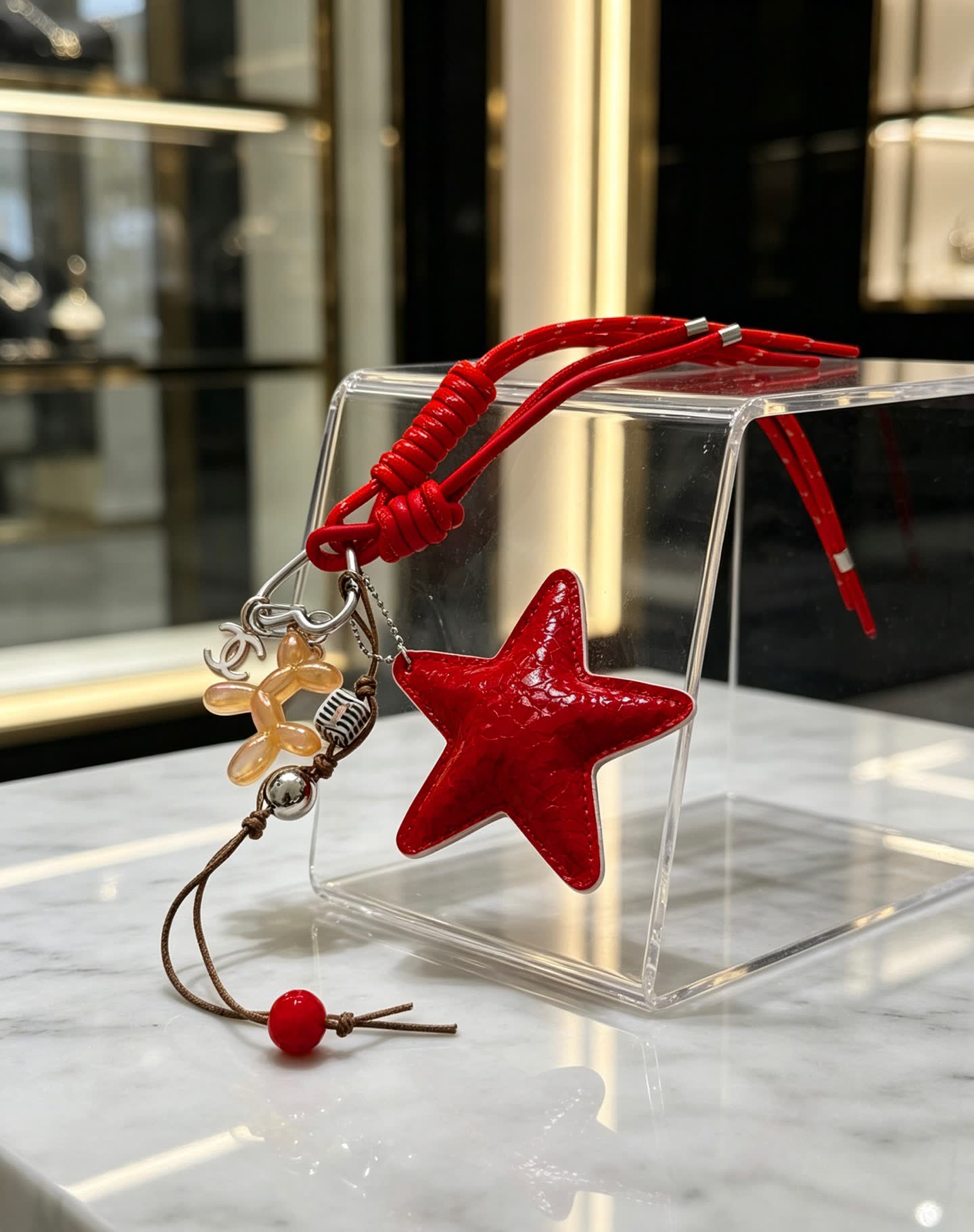 Chanel Red Star Charm Keychain