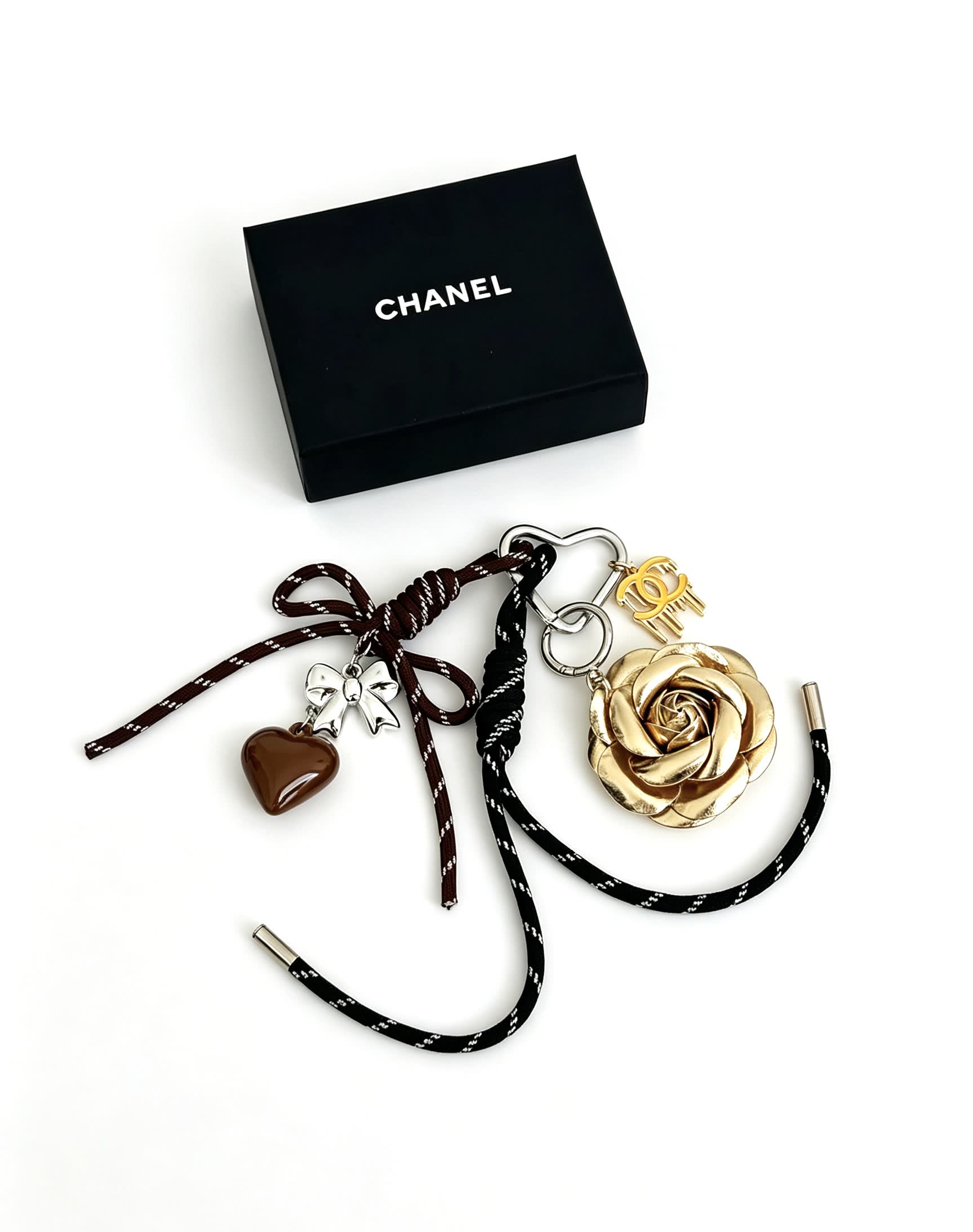 Chanel Keychain with Rose and Heart Charms