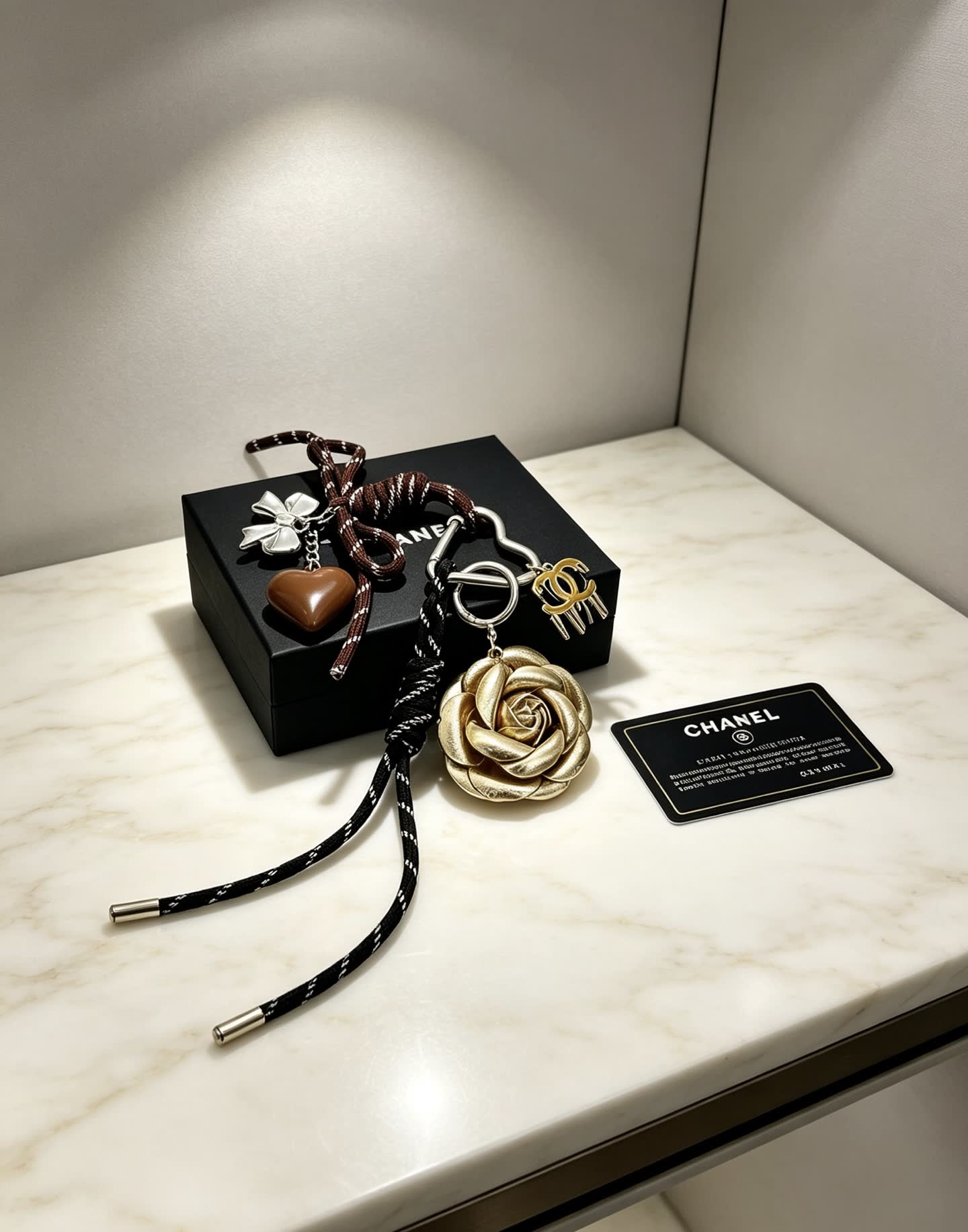 Chanel Keychain with Rose and Heart Charms