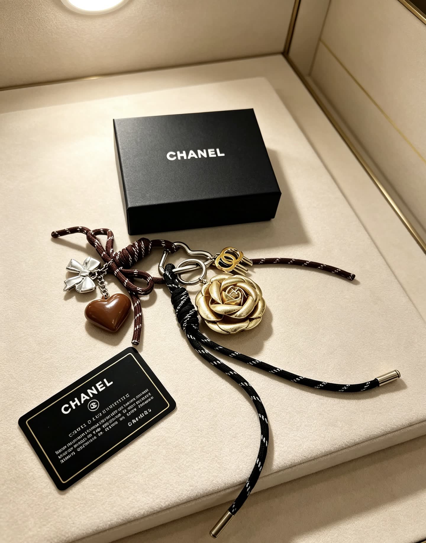 Chanel Keychain with Rose and Heart Charms
