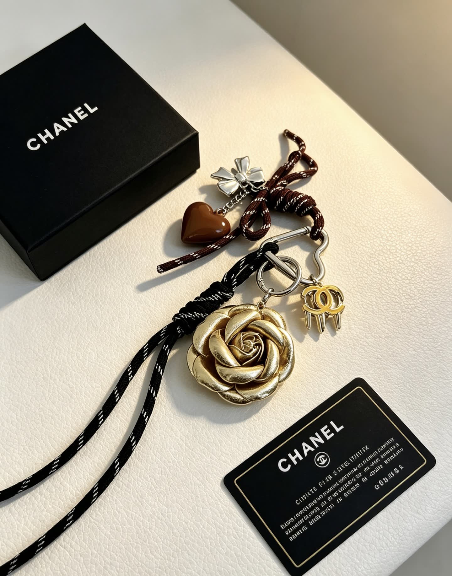 Chanel Keychain with Rose and Heart Charms