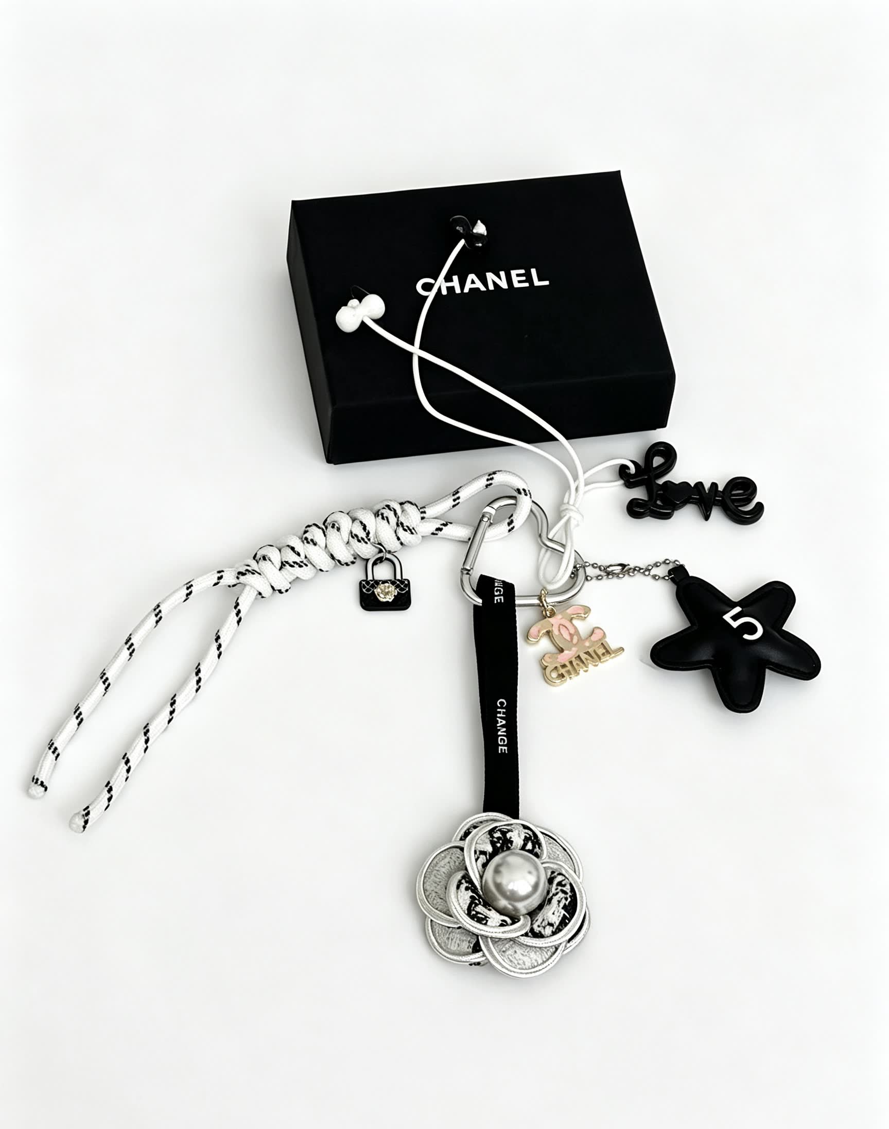 Chanel Keychain with Silver Camellia Charm