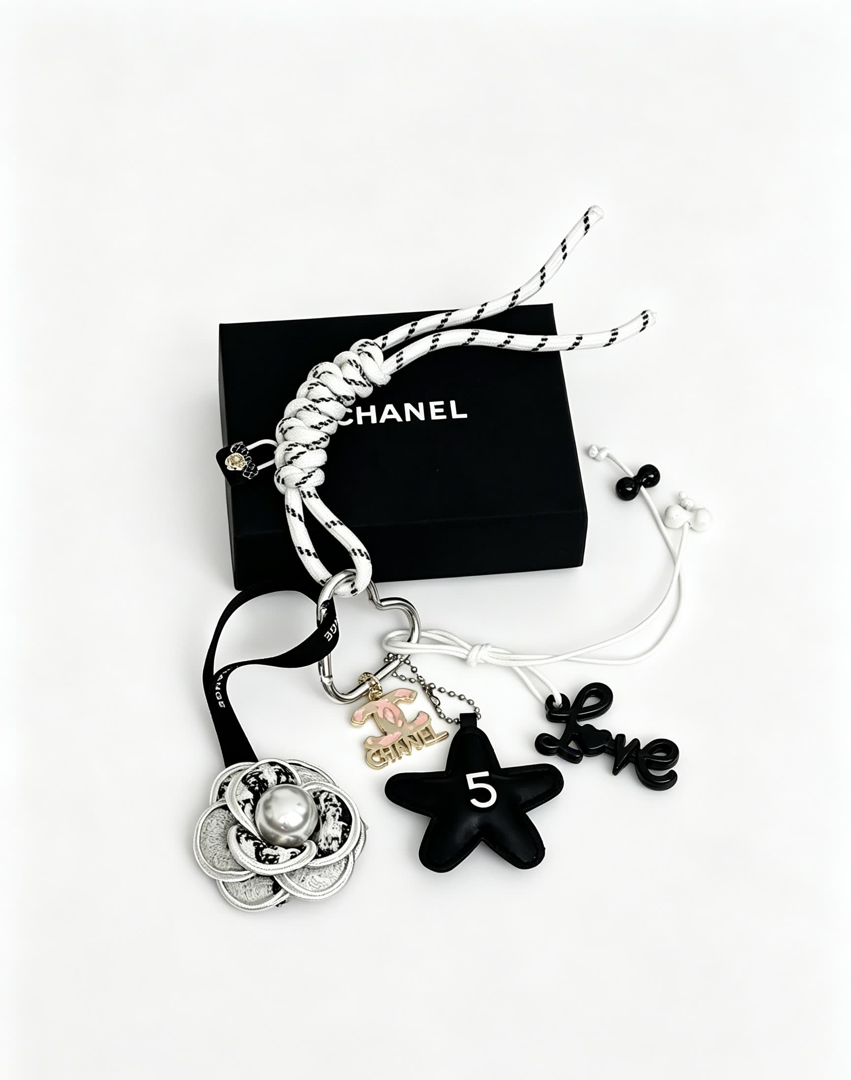 Chanel Keychain with Silver Camellia Charm