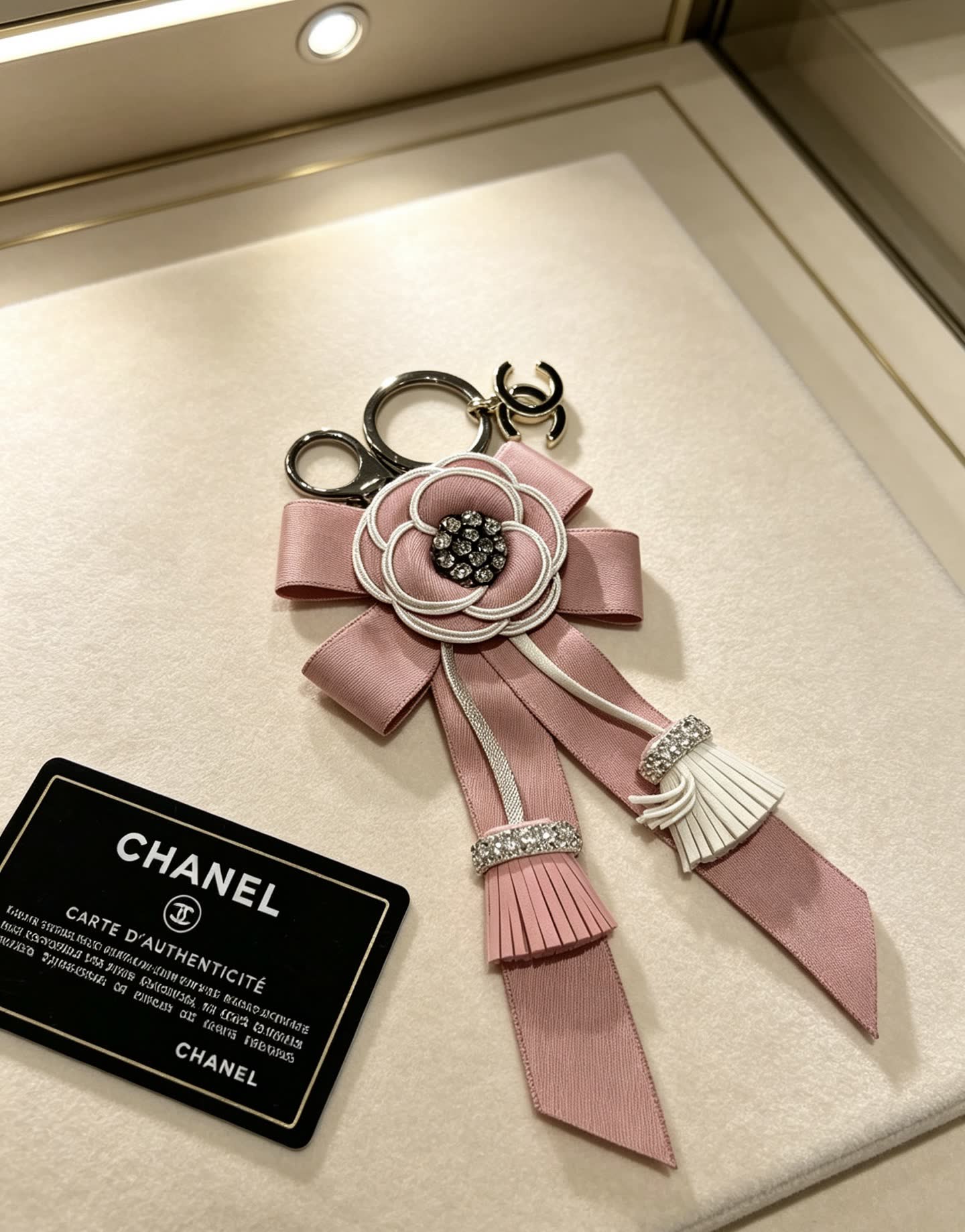 Chanel Pink Ribbon Keychain