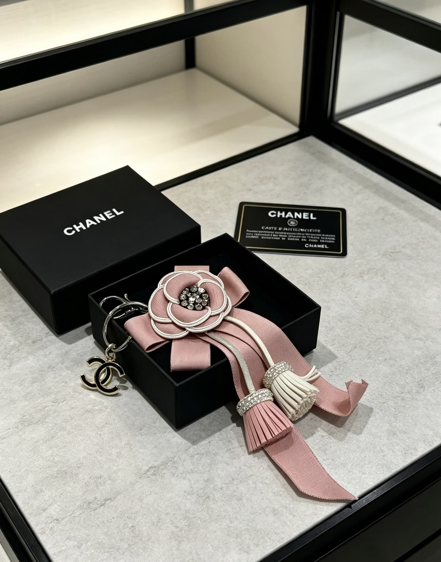 Chanel Pink Ribbon Keychain