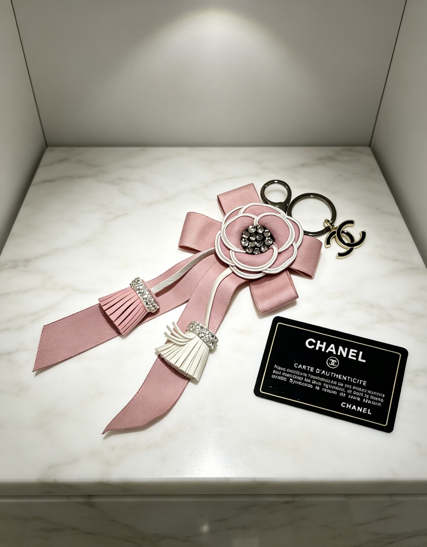 Chanel Pink Ribbon Keychain