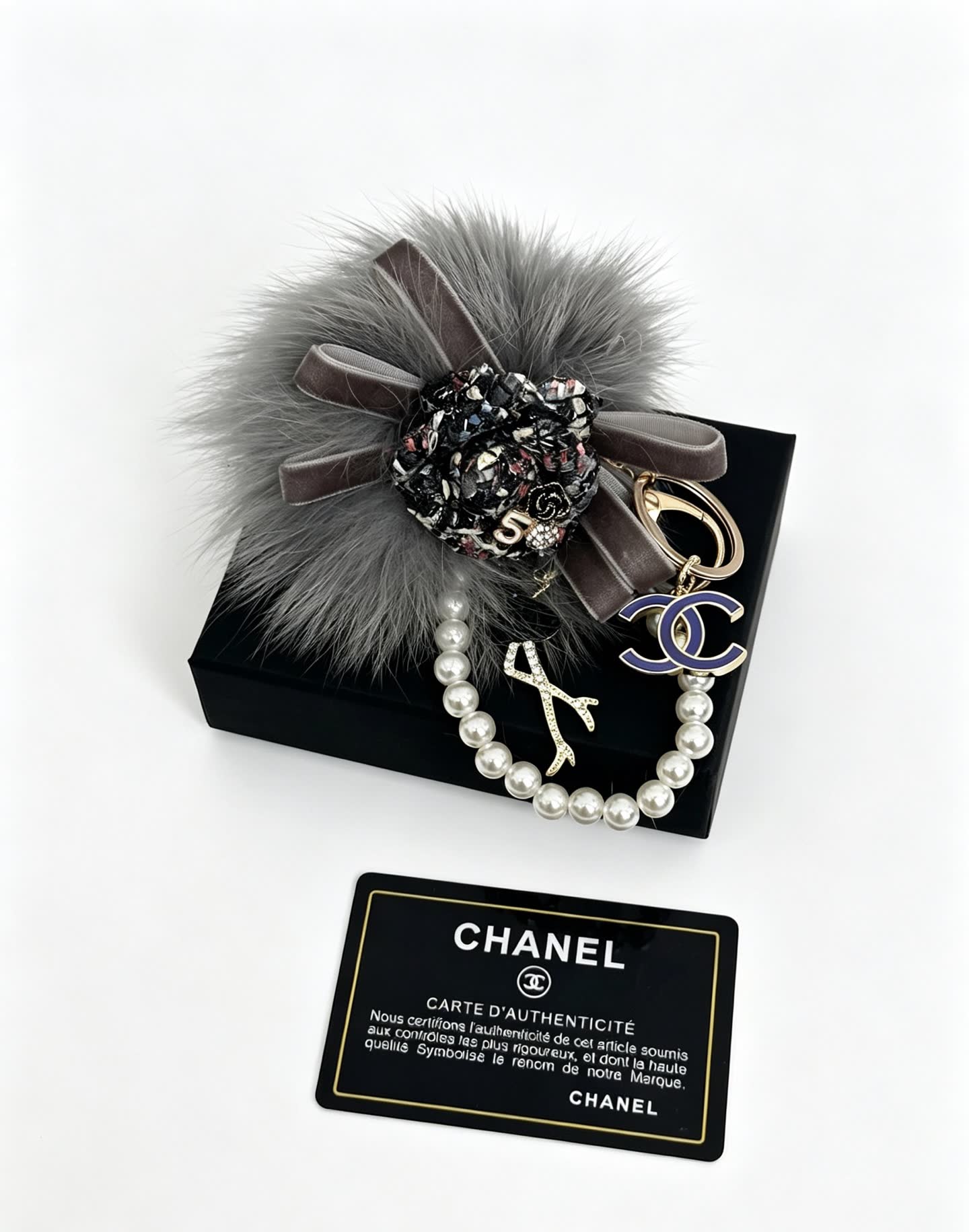 Chanel Pearl and Fur Keychain