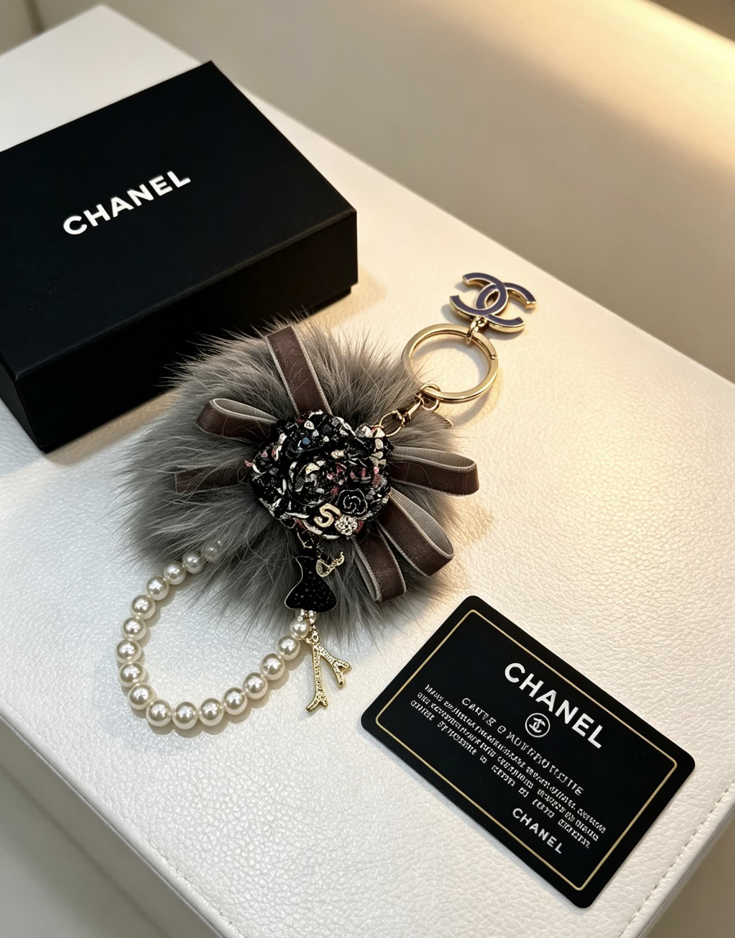 Chanel Pearl and Fur Keychain