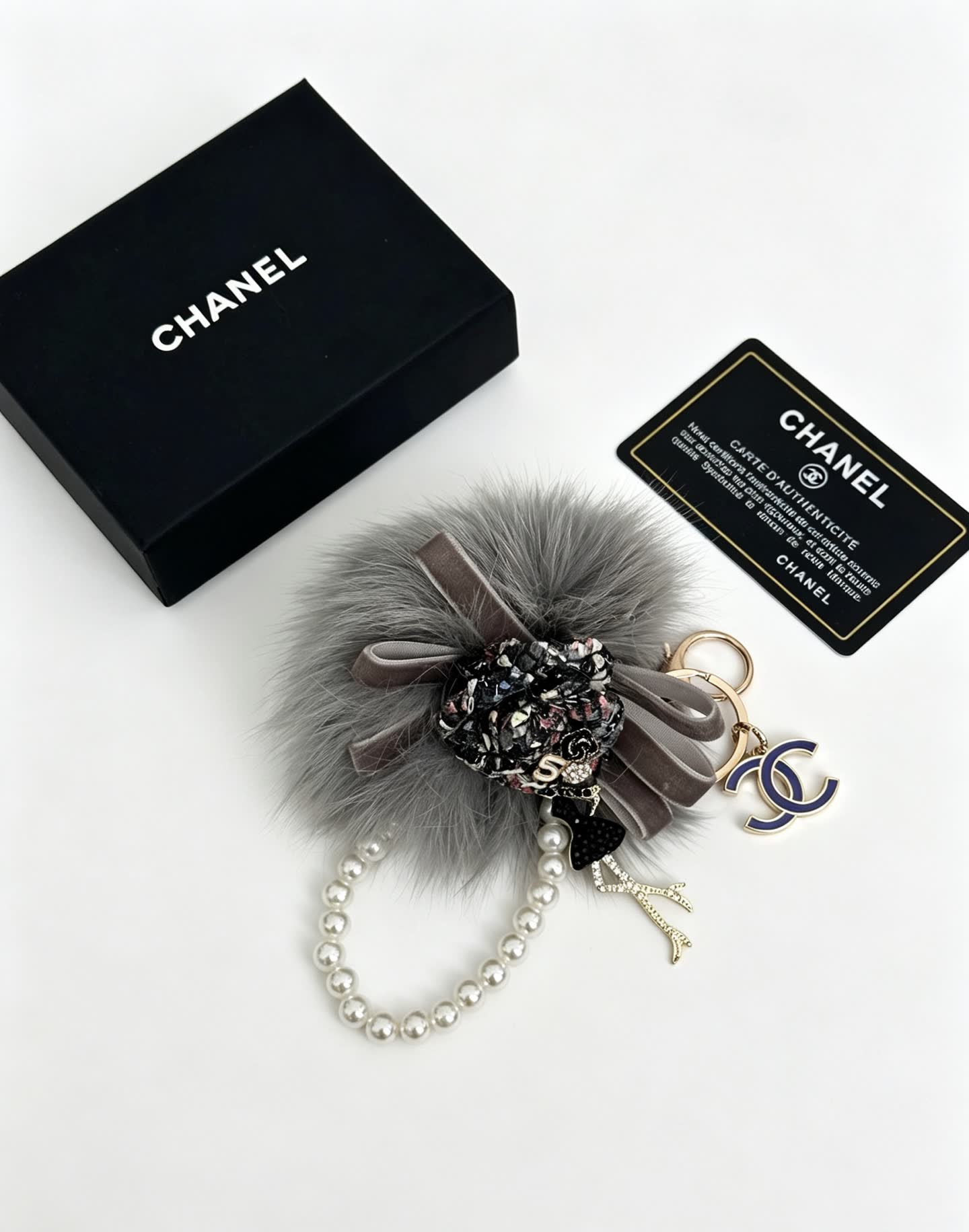 Chanel Pearl and Fur Keychain