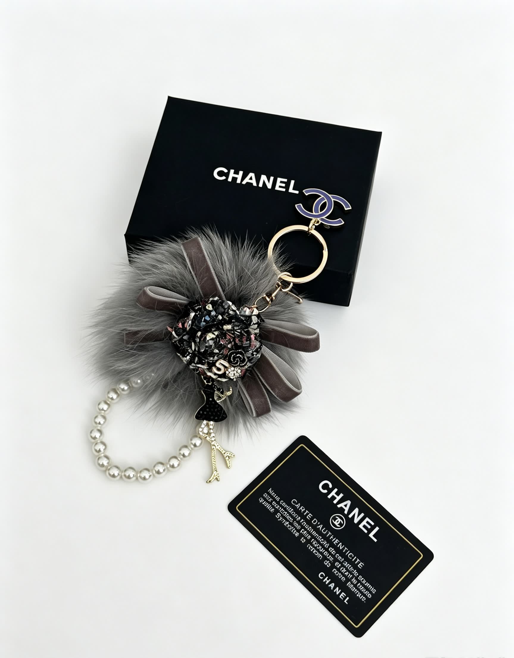 Chanel Pearl and Fur Keychain