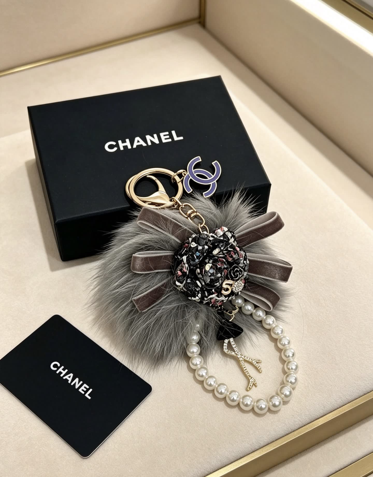 Chanel Pearl and Fur Keychain