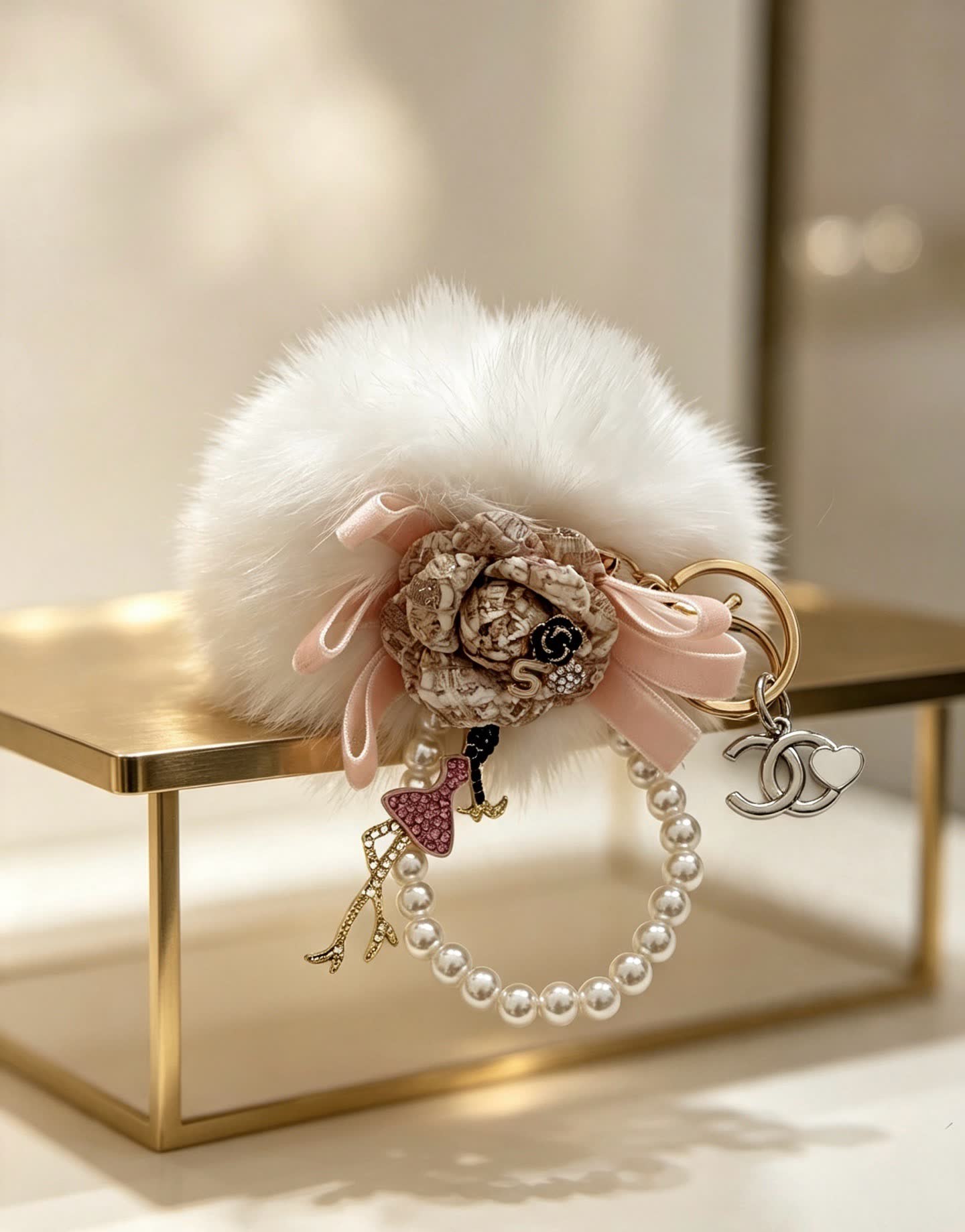 Chanel Pearl and Fur Keychain