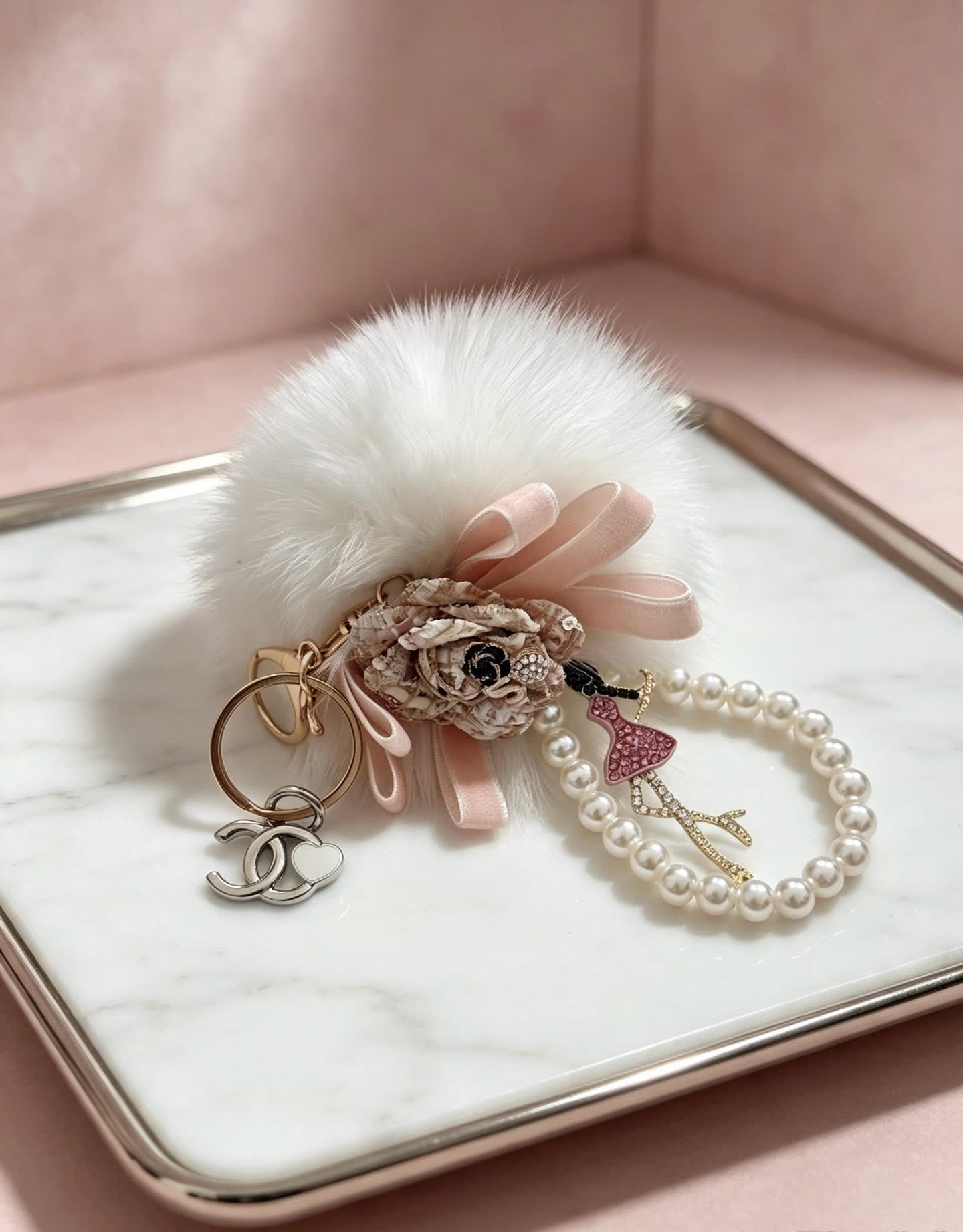 Chanel Pearl and Fur Keychain