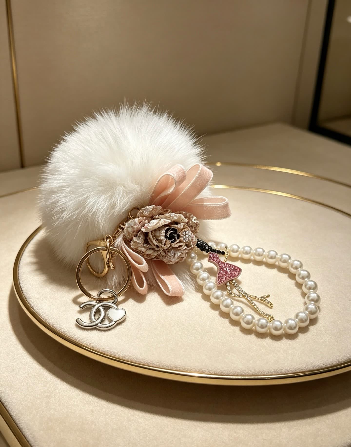 Chanel Pearl and Fur Keychain