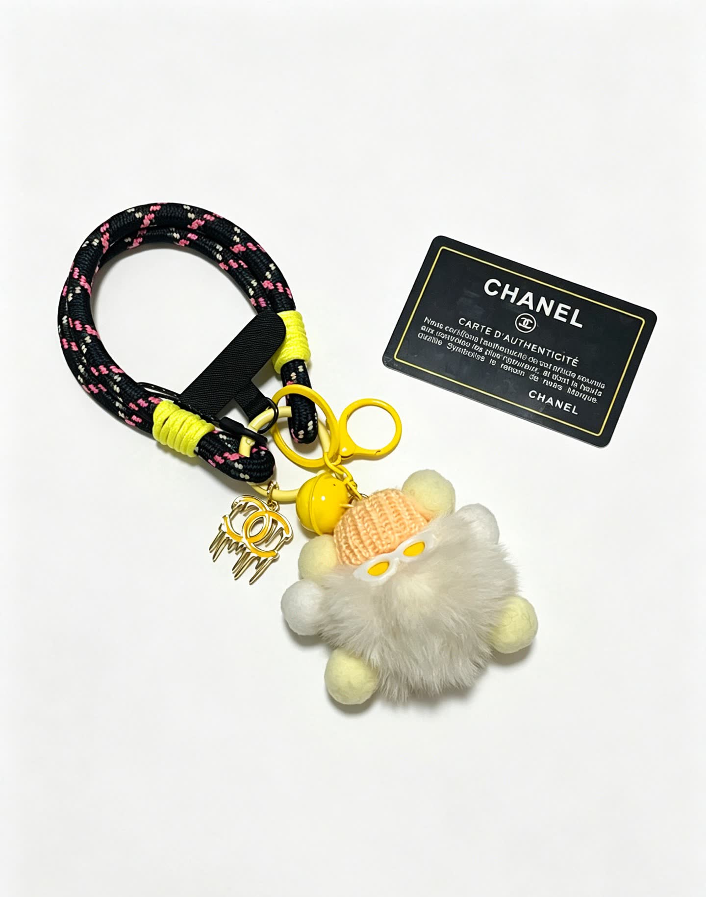 Chanel Keychain with Pom-Pom and Chain Strap