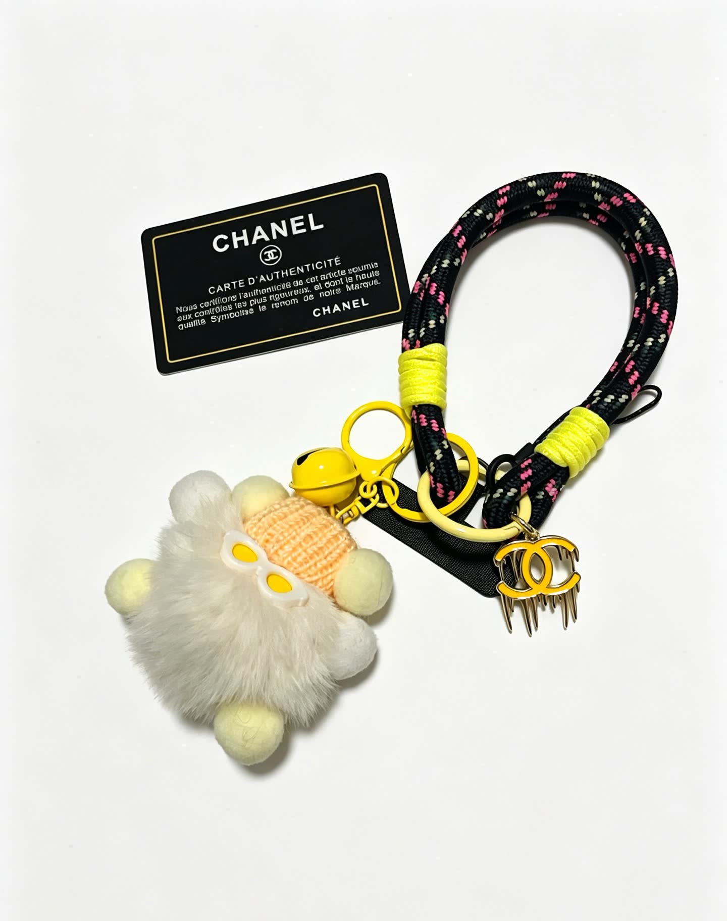 Chanel Keychain with Pom-Pom and Chain Strap