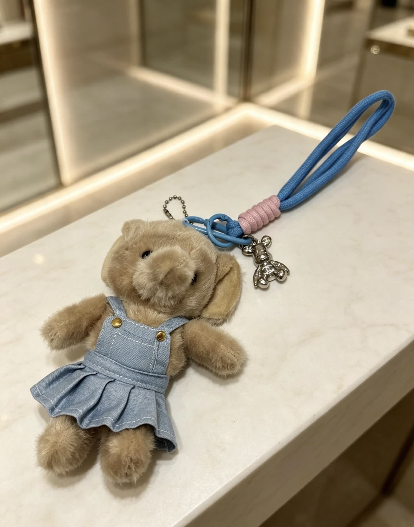 Chanel Blue Denim Dress Bear Keychain