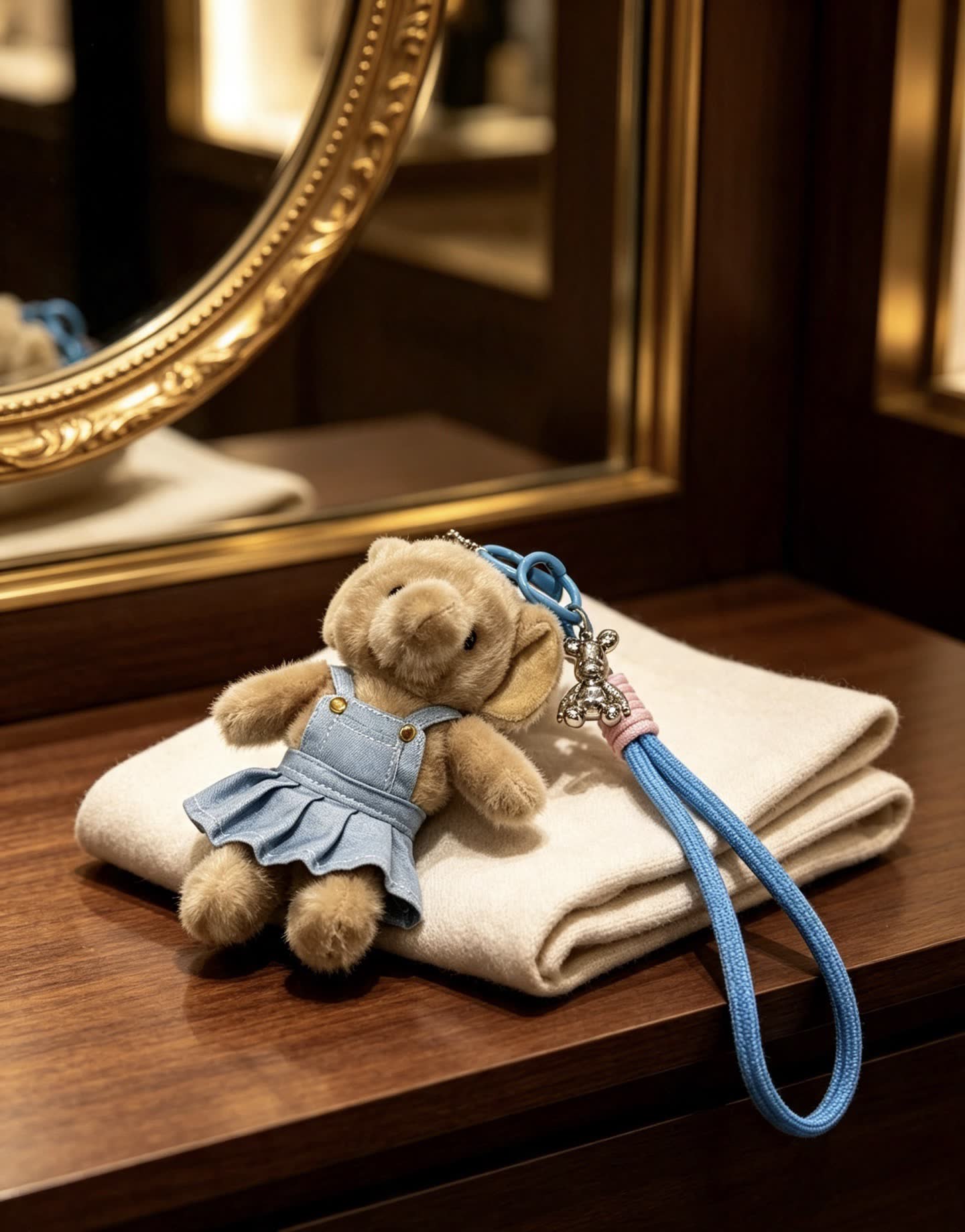 Chanel Blue Denim Dress Bear Keychain