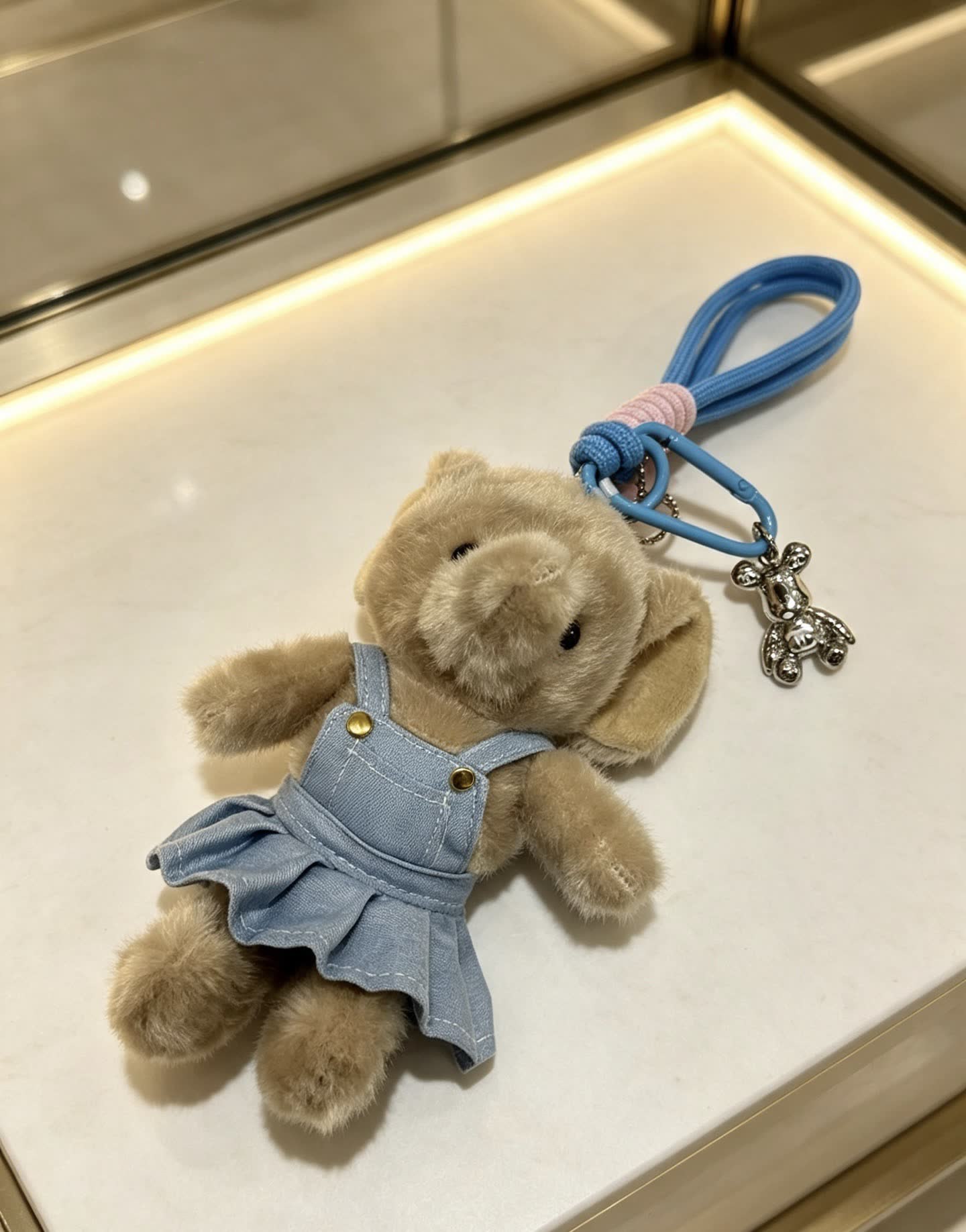 Chanel Blue Denim Dress Bear Keychain