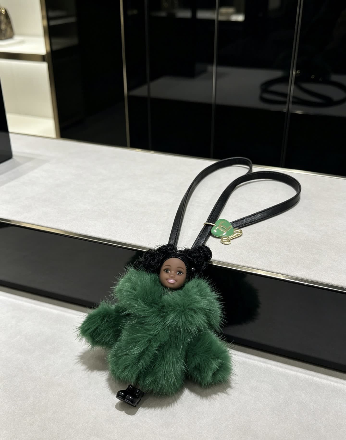 Chanel Green Furry Keychain with Doll Charm Chanel Green Furry Keychain with Doll Charm