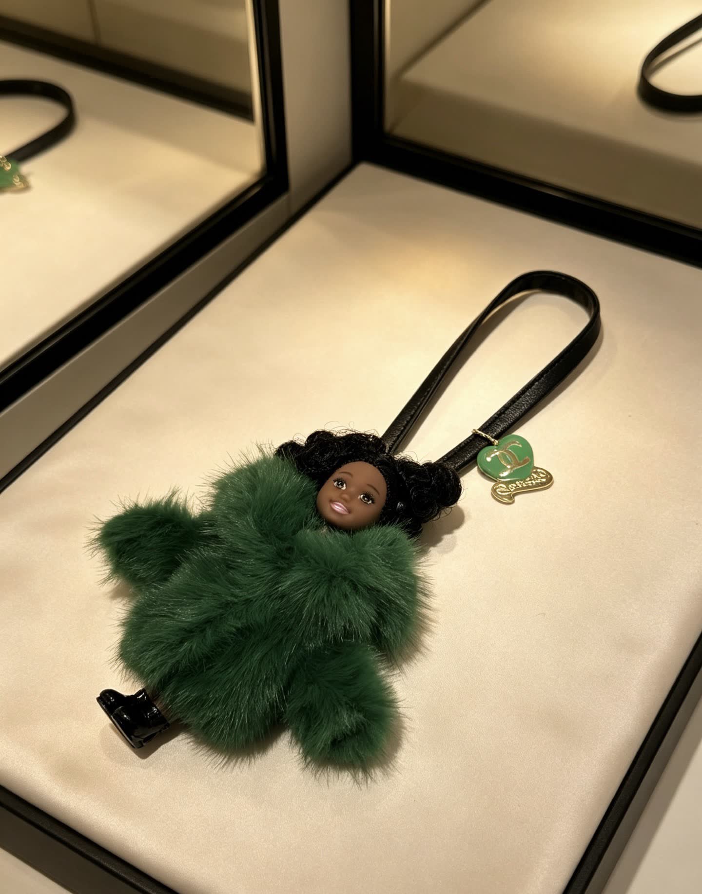 Chanel Green Furry Keychain with Doll Charm