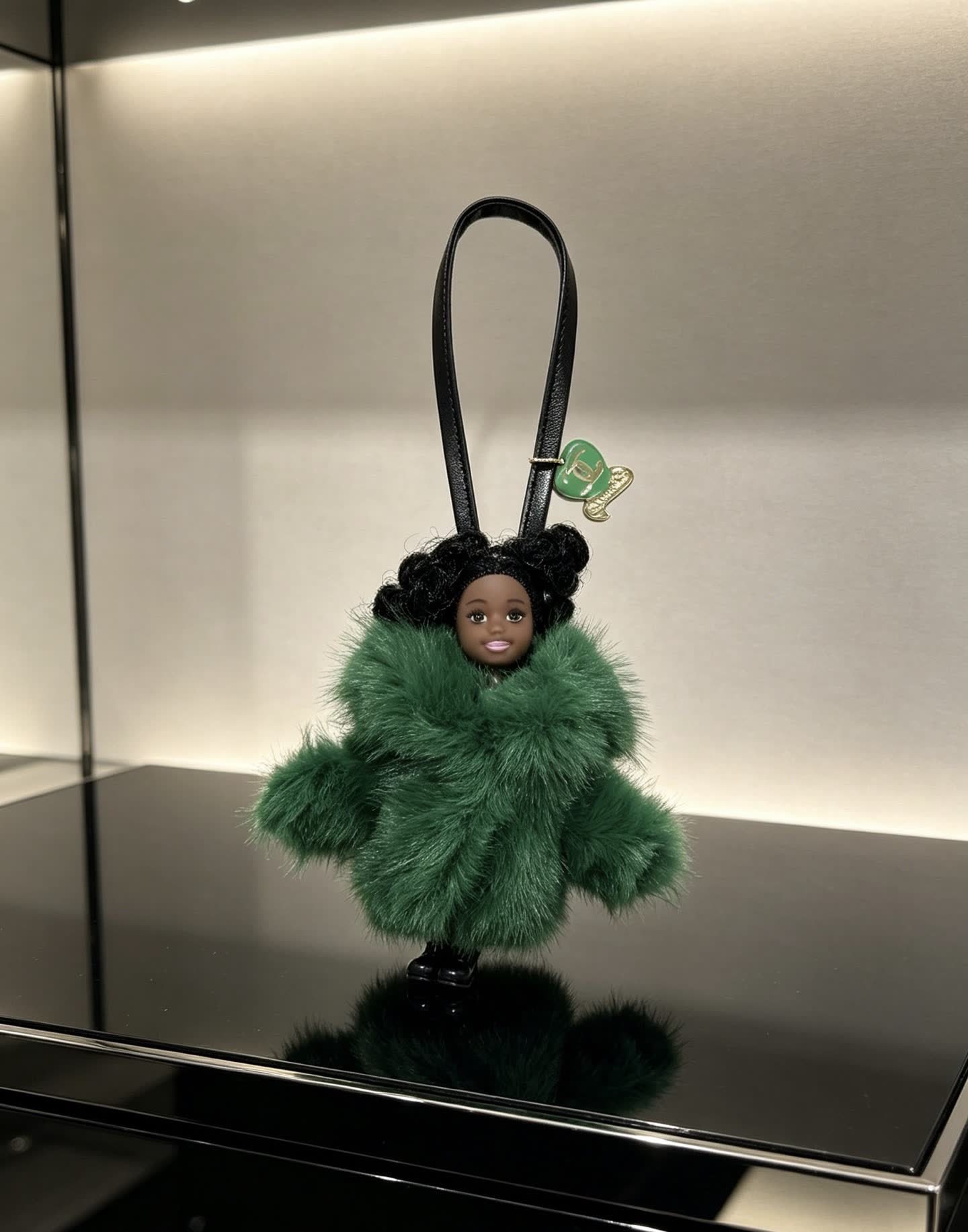 Chanel Green Furry Keychain with Doll Charm