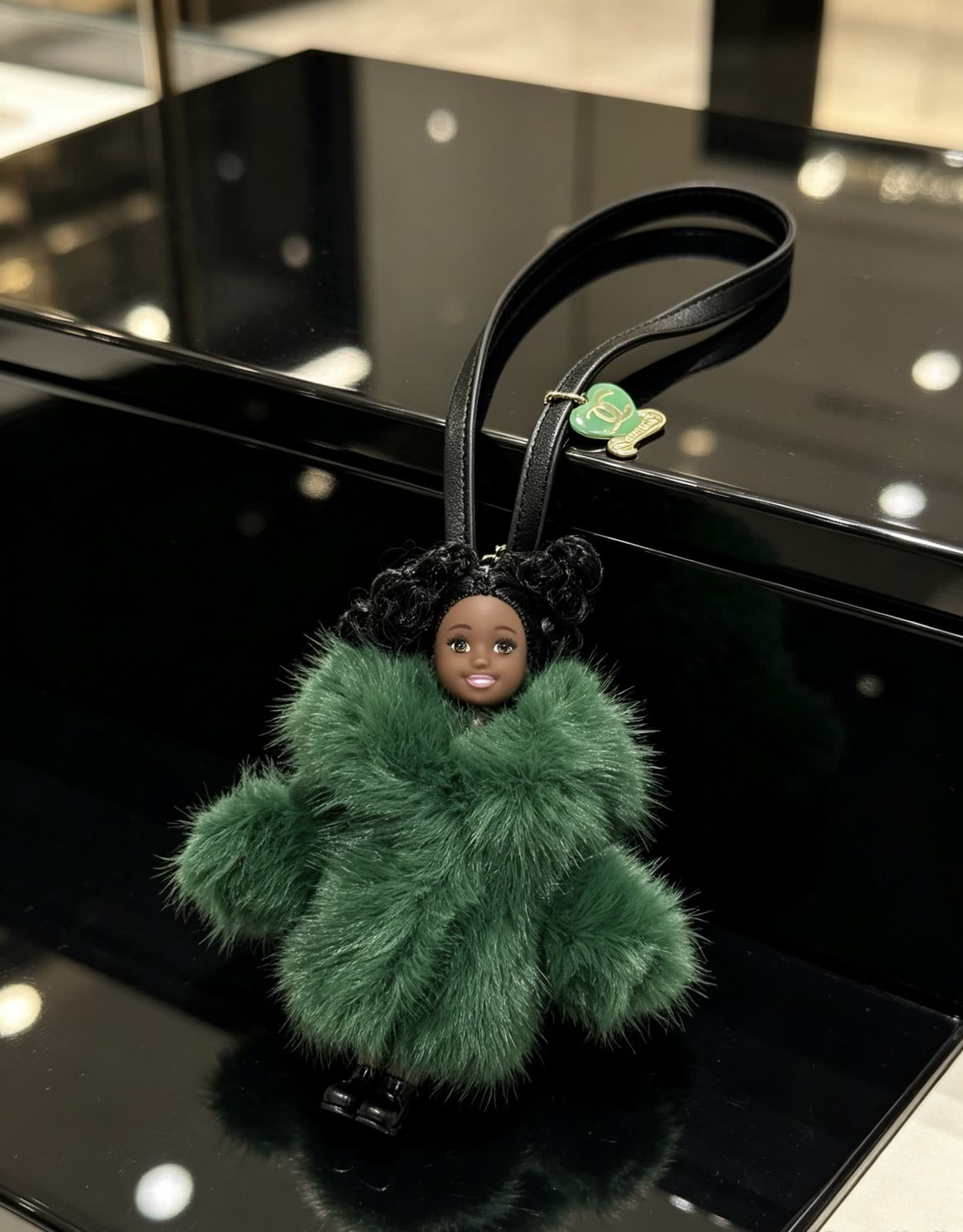 Chanel Green Furry Keychain with Doll Charm