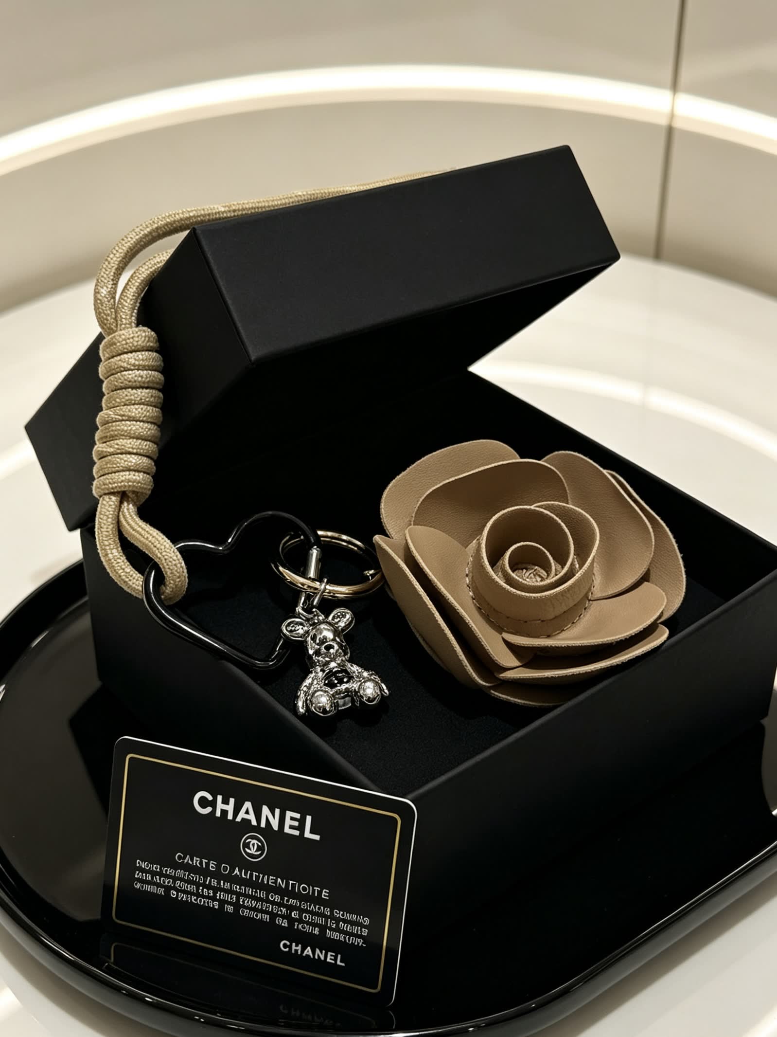 Chanel Leather Rose Keychain