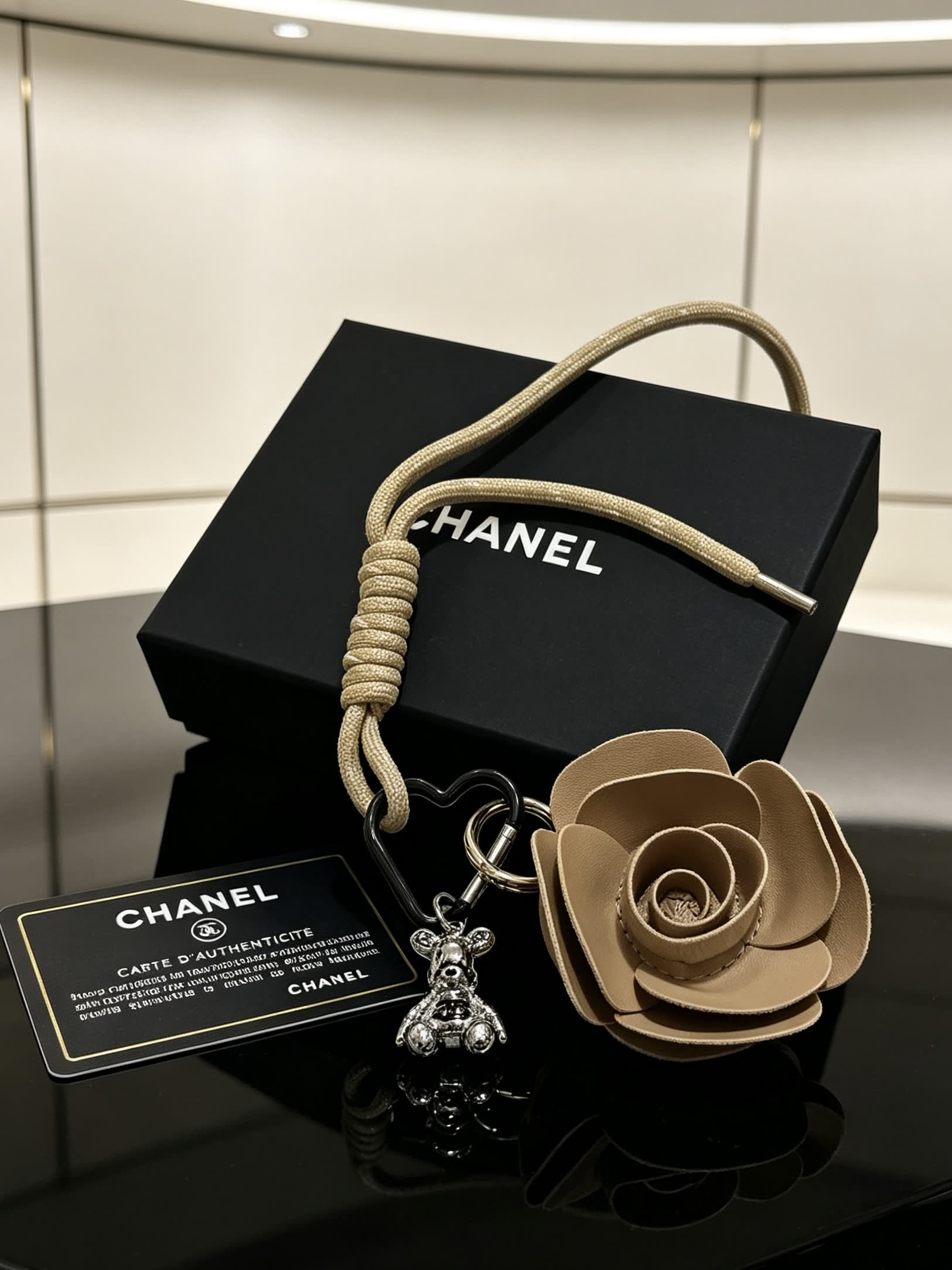 Chanel Leather Rose Keychain