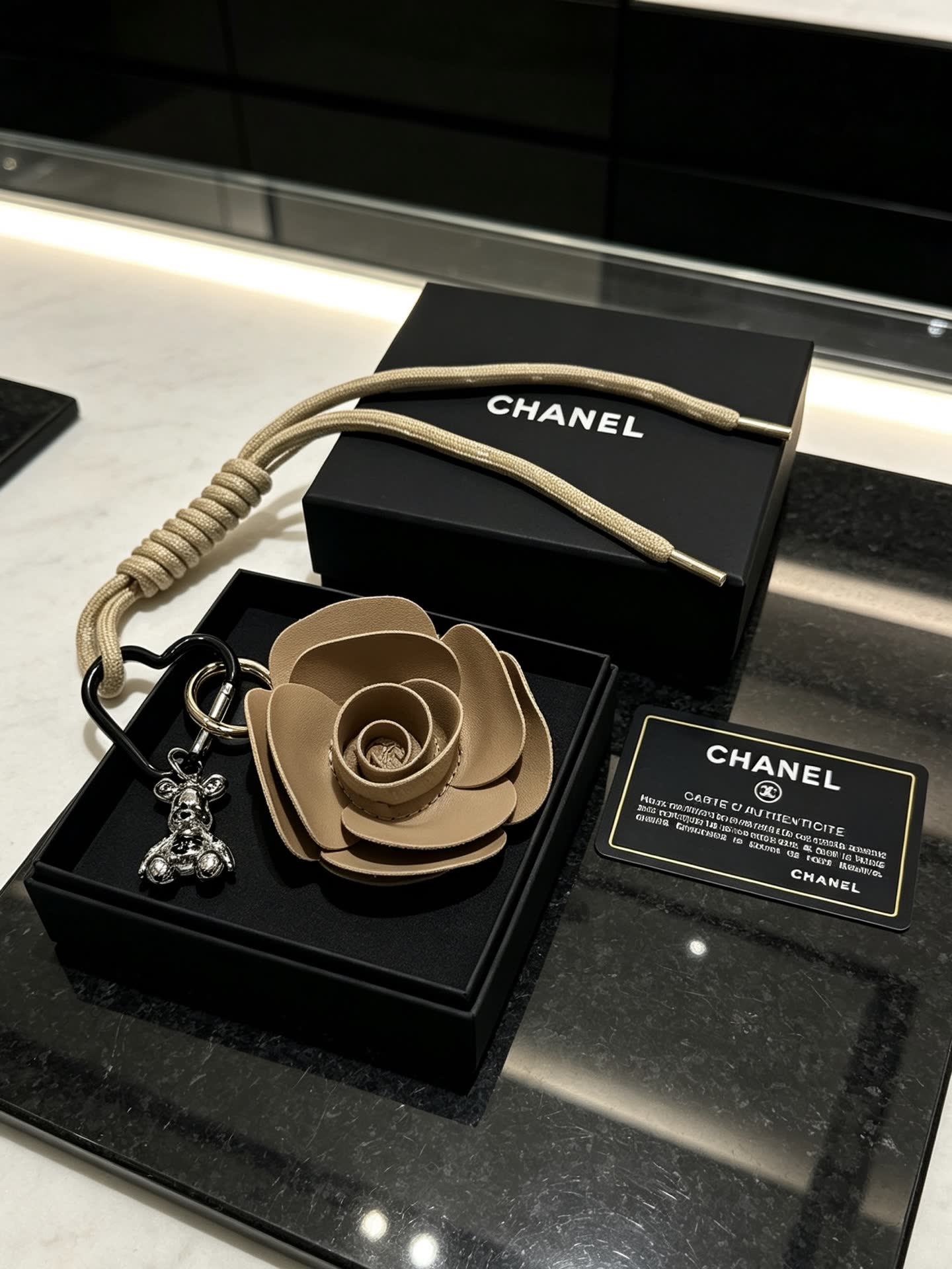 Chanel Leather Rose Keychain
