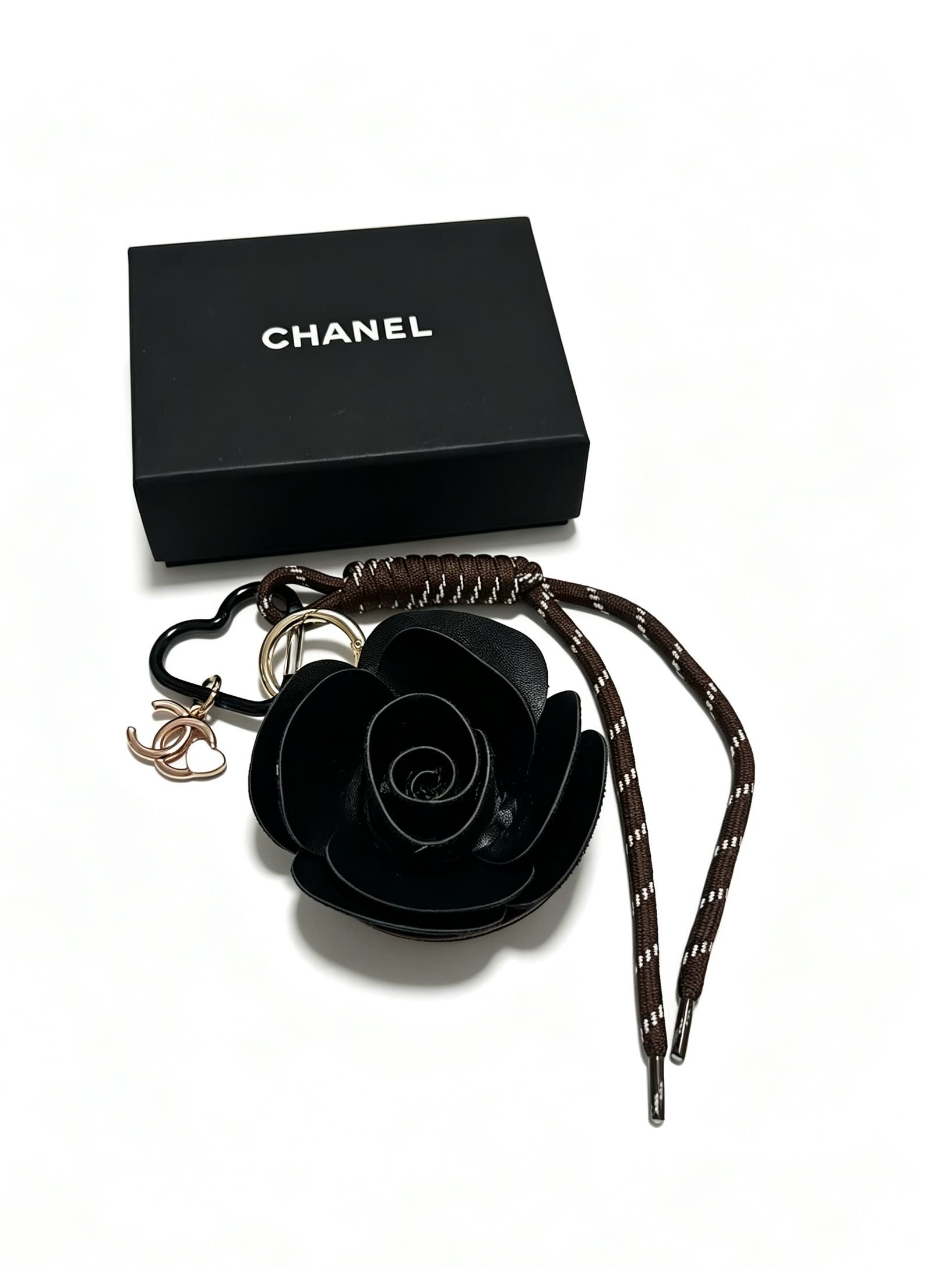 Chanel Black Leather Rose Keychain Chanel Black Leather Rose Keychain